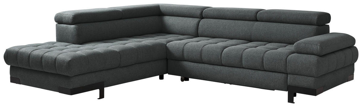 ECKSOFA in Webstoff Graphitfarben  - Schwarz/Graphitfarben, Design, Textil/Metall (223/263cm) - Welnova