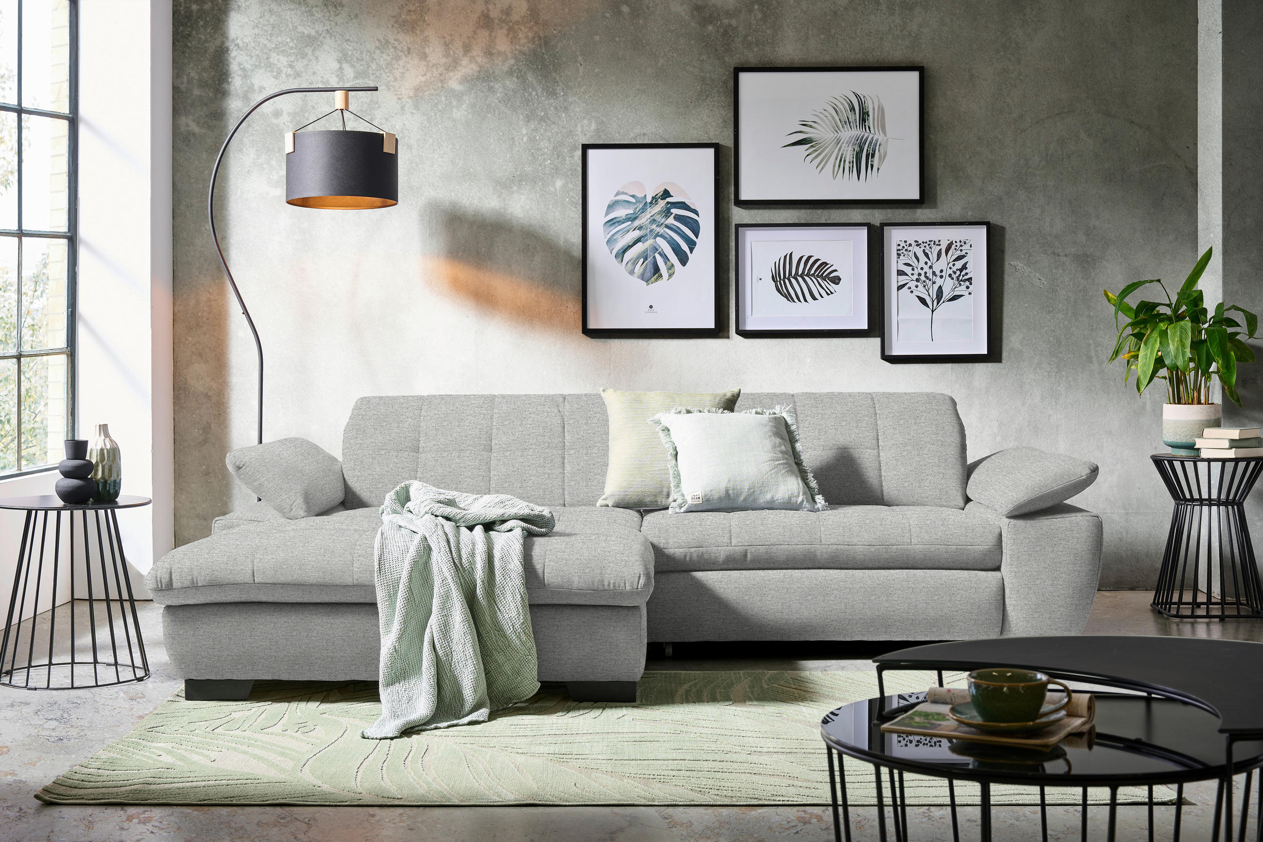 ECKSOFA in Webstoff Platinfarben  180/265 cm  - Platinfarben/Schwarz, Design, Textil/Metall (180/265cm) - Carryhome
