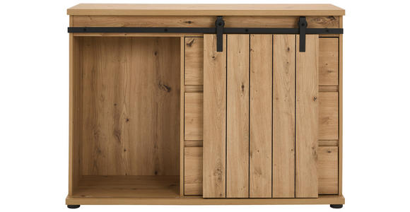 KOMMODE , 120/86/4 cm, 3 Schublade(n)  - Eichefarben/Schwarz, LIFESTYLE, Holzwerkstoff/Kunststoff (120/86/4cm) - Landscape