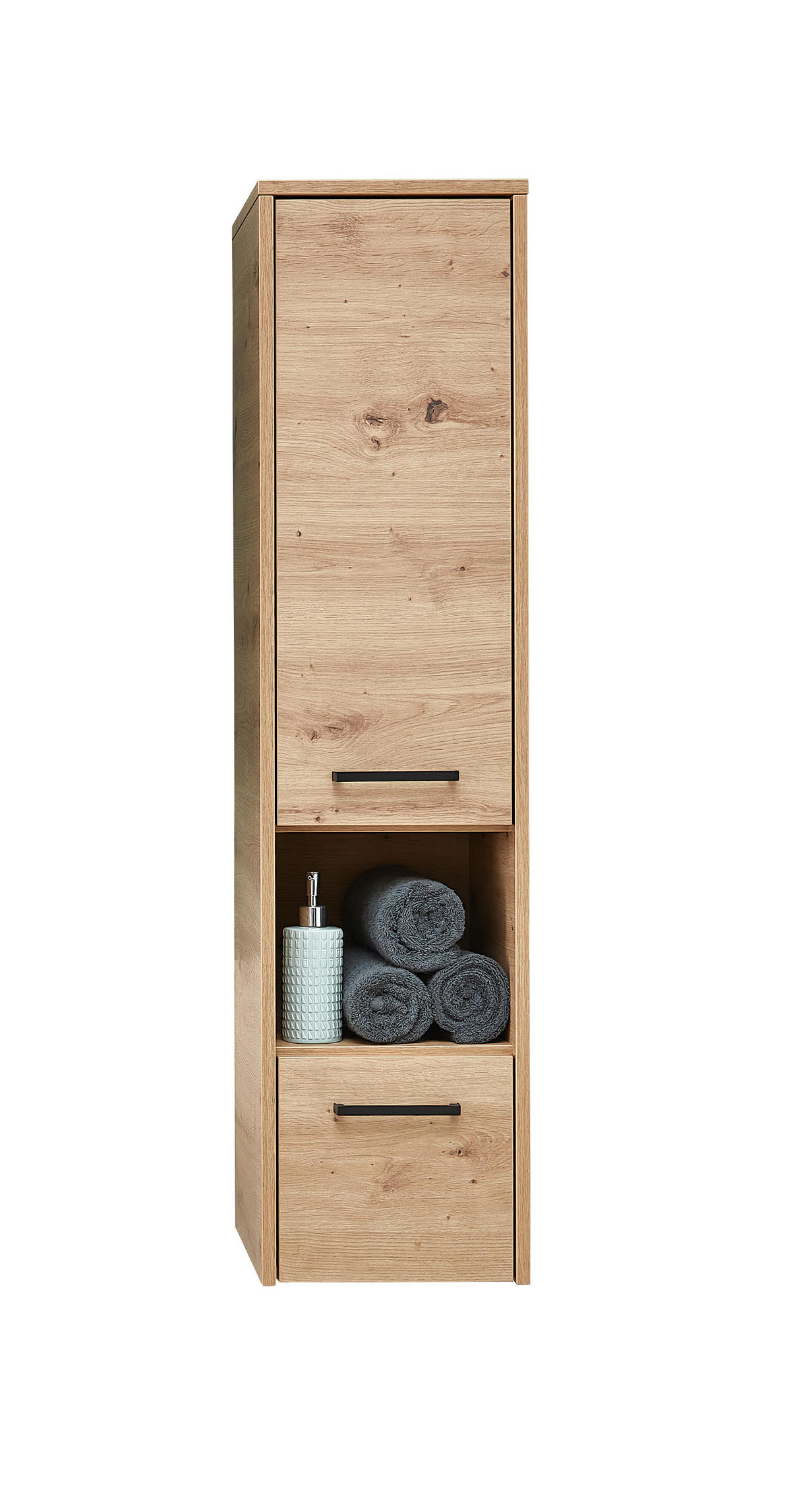 MIDISCHRANK 30/123,20/33 cm  - Schwarz/Eiche Artisan, Design, Glas/Holzwerkstoff (30/123,20/33cm) - Xora