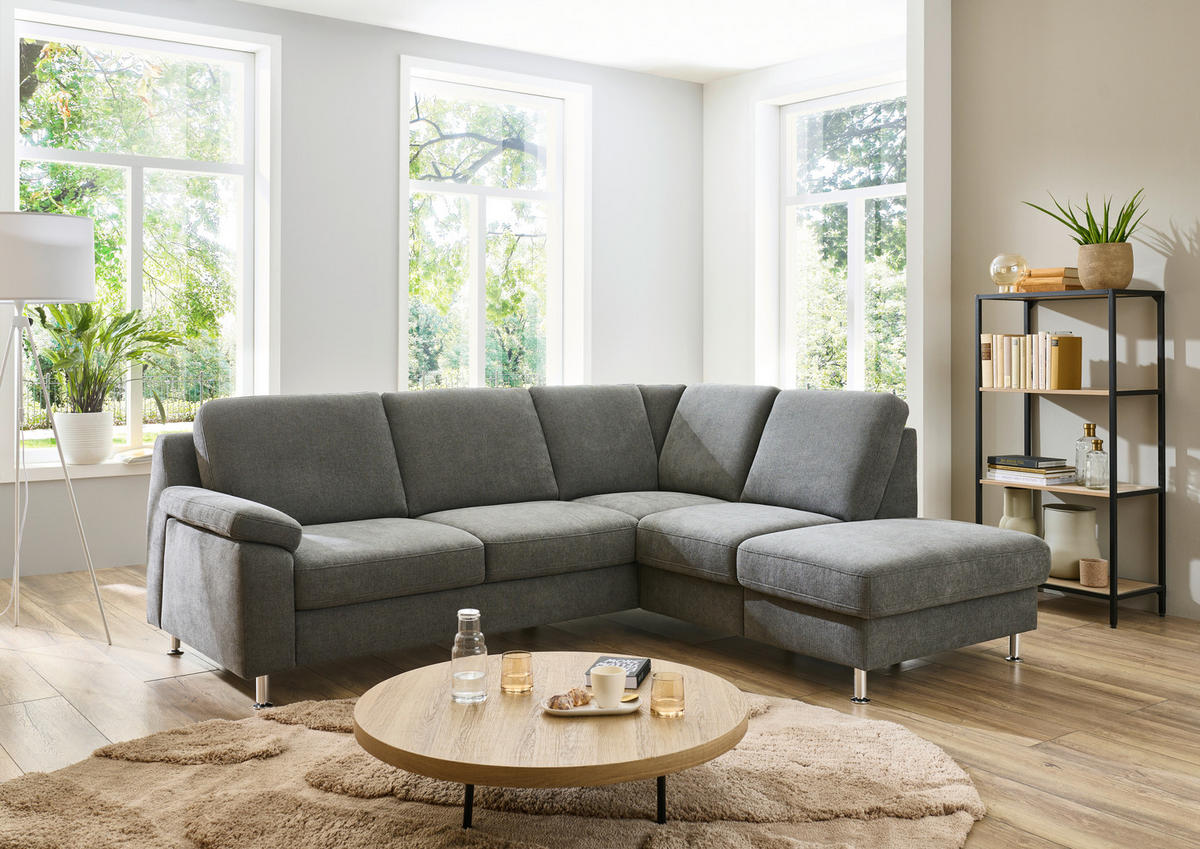 ECKSOFA in Webstoff Dunkelgrau  - Dunkelgrau/Alufarben, Konventionell, Textil/Metall (200/241cm) - Beldomo System