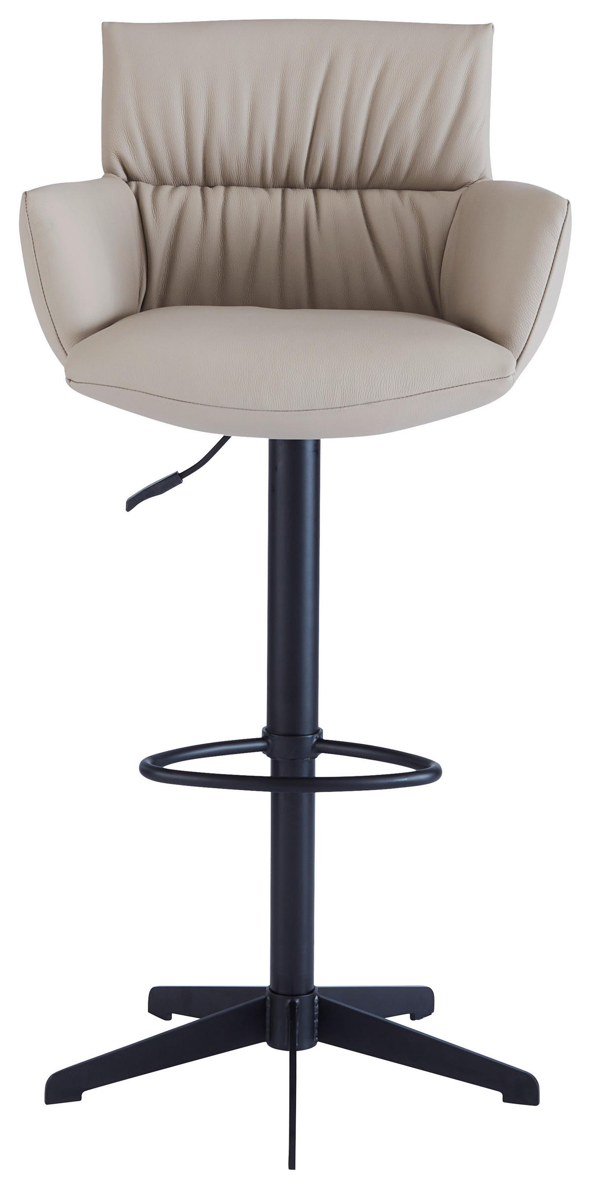 BARHOCKER Echtleder Schwarz, Cappuccino Eisen Lederauswahl, Stoffauswahl, Sitzfläche 360° drehbar, automatische Rückholfunktion  - Schwarz/Cappuccino, Design, Leder/Metall (58/88-112/58cm) - Dieter Knoll
