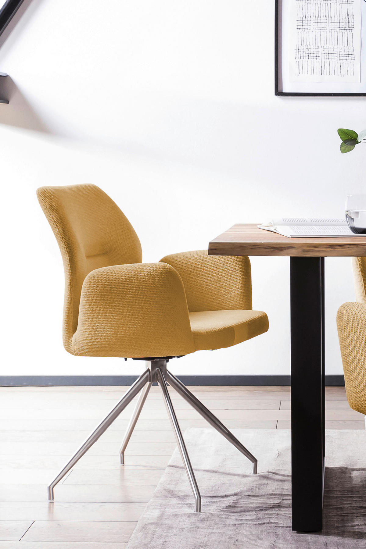 OTOČNÁ STOLIČKA, štruktúra, žltá - žltá/strieborná, Modern, kov/textil (60/89/62cm) - Livetastic