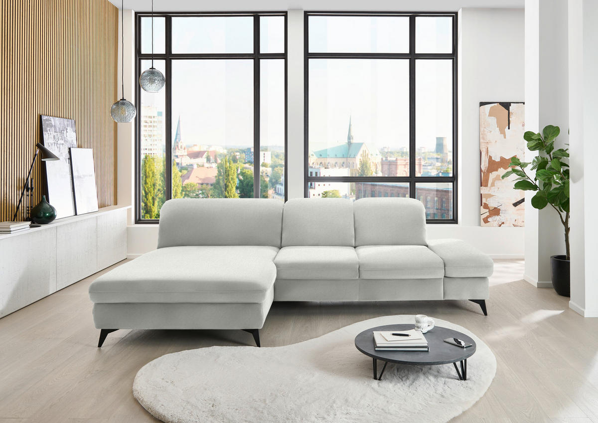 ECKSOFA Chenille Ecru  - Ecru/Schwarz, Design, Textil/Metall (198/288cm) - Beldomo Style