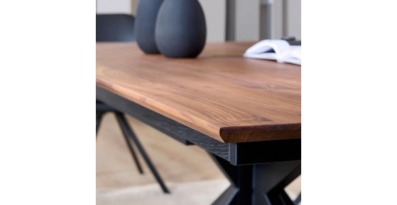 ESSTISCH in Holz, Metall 160-245/90/75 cm  - Nussbaumfarben/Schwarz, Natur, Holz/Metall (160-245/90/75cm) - Linea Natura