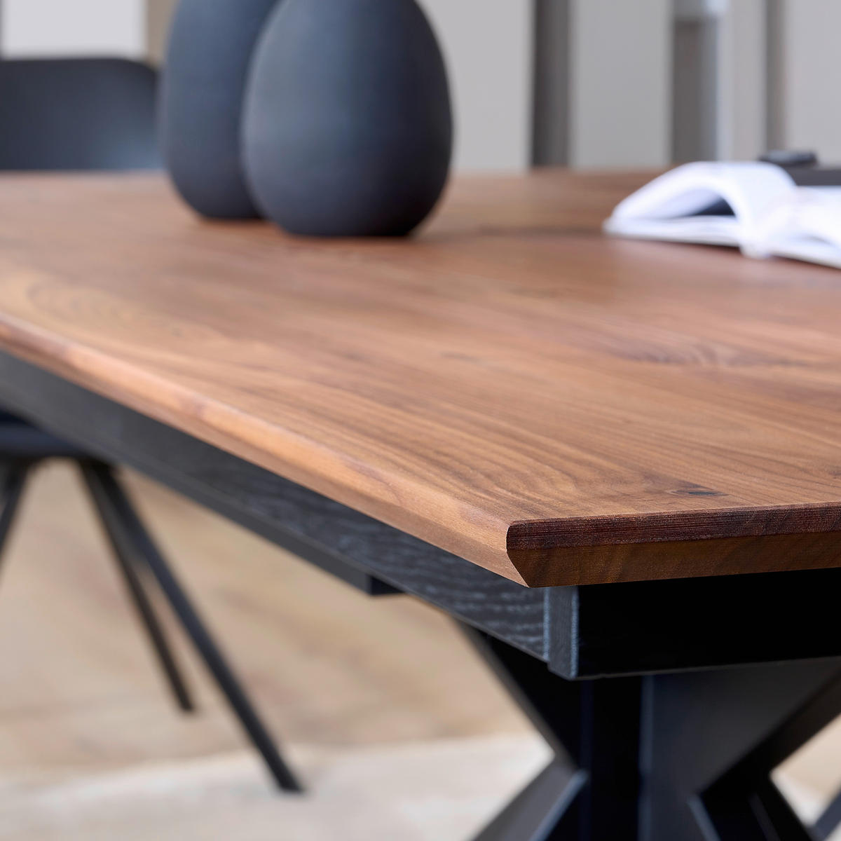 ESSTISCH in Holz, Metall 160-245/90/75 cm  - Nussbaumfarben/Schwarz, Natur, Holz/Metall (160-245/90/75cm) - Linea Natura