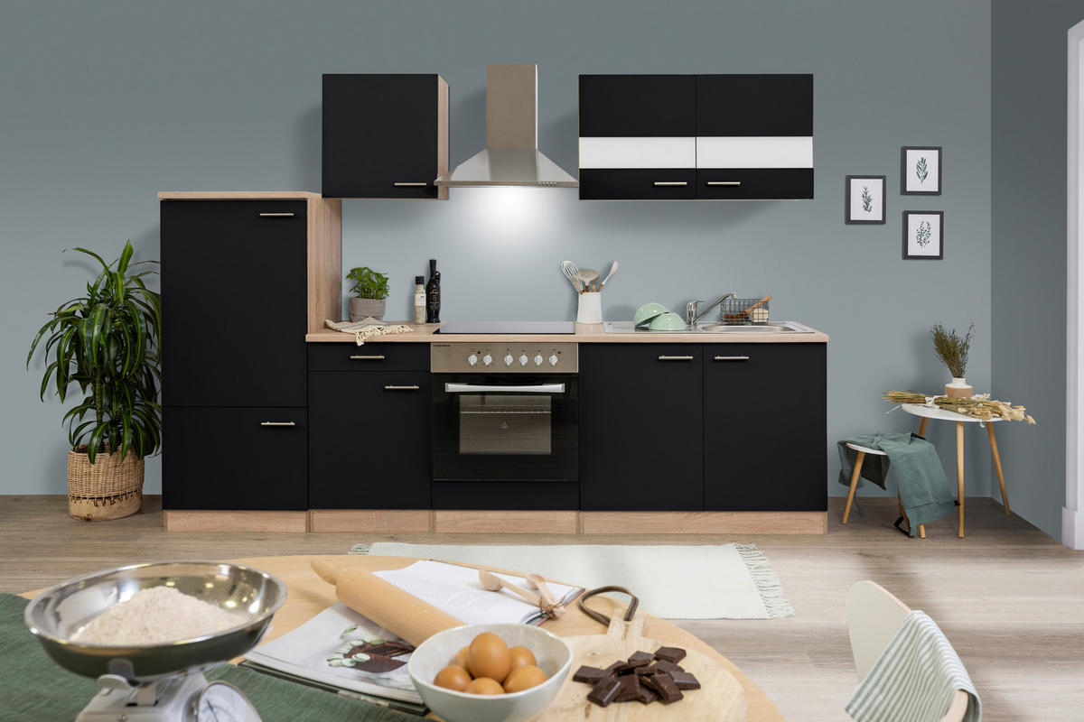 KÜCHENLEERBLOCK 270 cm   in Schwarz  - Edelstahlfarben/Eichefarben, Basics, Holzwerkstoff/Metall (270cm) - Respekta