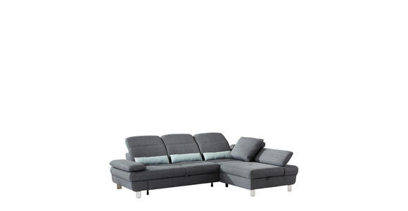 Wohnlandschaft inkl.Funktionen Grau, Hellblau Webstoff - Alufarben/Grau, KONVENTIONELL, Textil/Metall (286/216cm) - Cantus