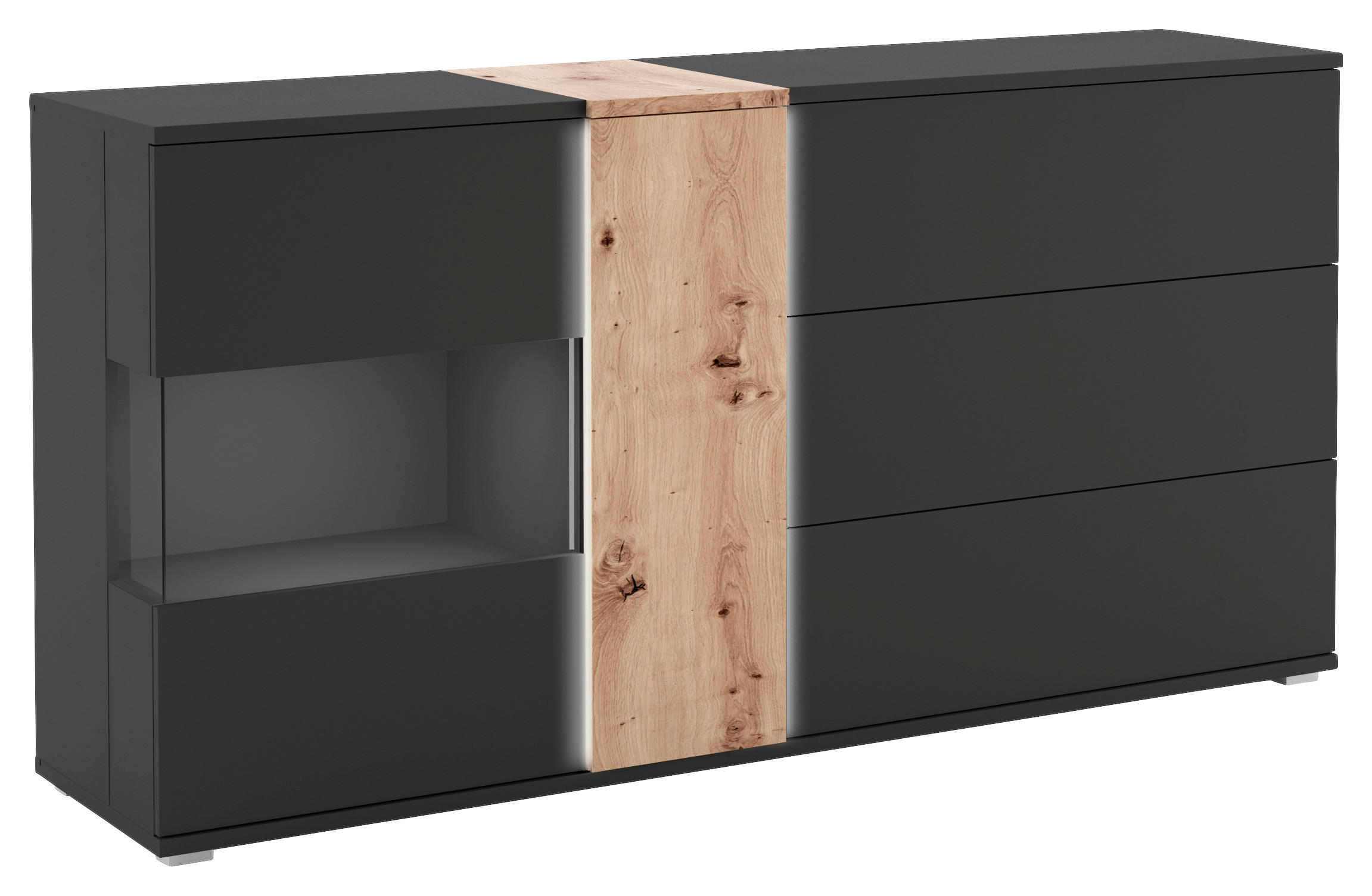 SIDEBOARD  in 185/93/45 cm  - Silberfarben/Schwarz, Design, Holzwerkstoff/Kunststoff (185/93/45cm) - Livetastic