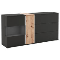 KOMODA   185/93/45 cm   crna, hrast Artisan  - srebrne boje/hrast Artisan, Design, drvni materijal/plastika (185/93/45cm) - Livetastic