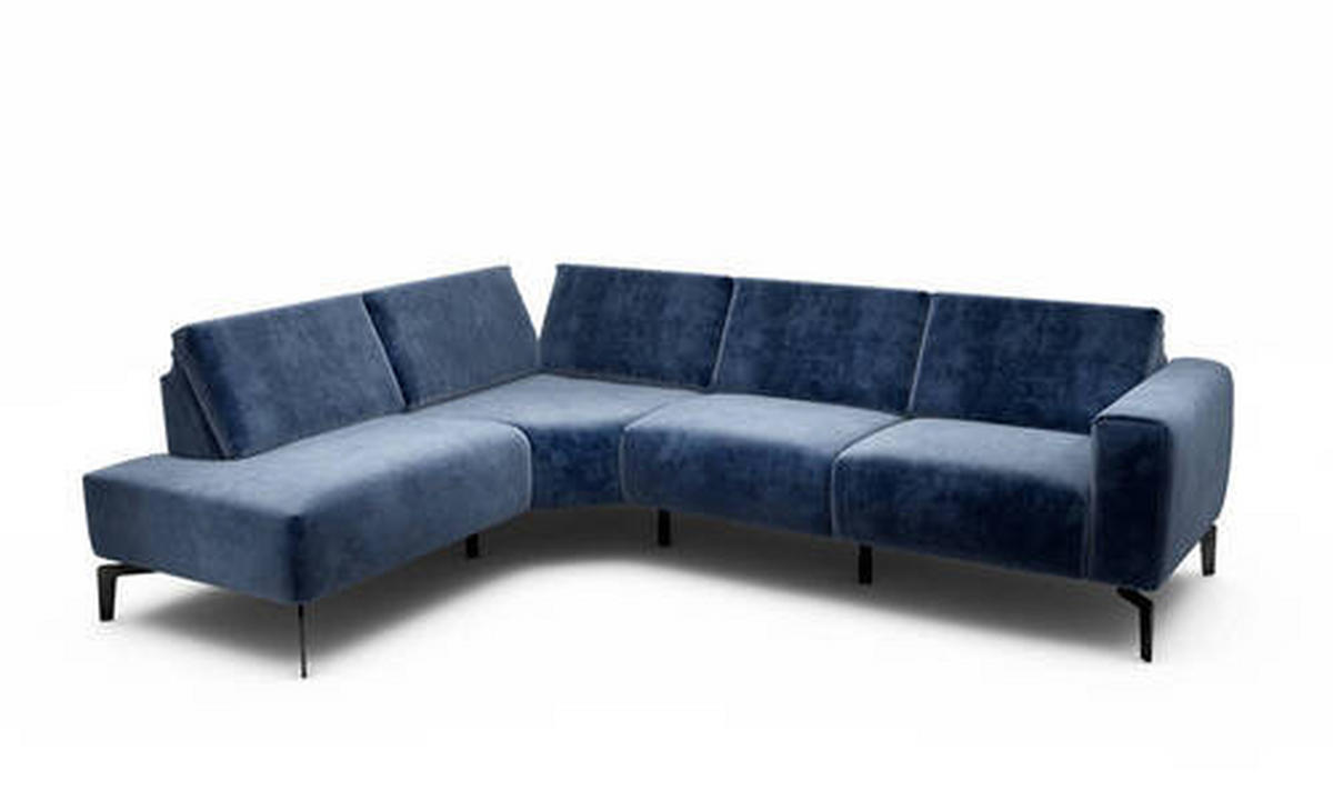 ECKSOFA in Samt Dunkelblau  193/256 cm  - Schwarz/Dunkelblau, Design, Textil/Metall (193/256cm) - SENSOO