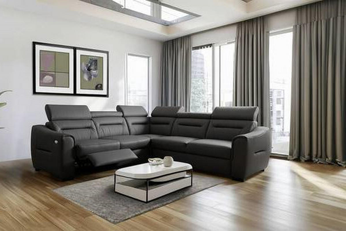 ECKSOFA Lederlook Echtleder Anthrazit  - Wengefarben/Anthrazit, Design, Leder/Holz (260/260cm) - Celina Home