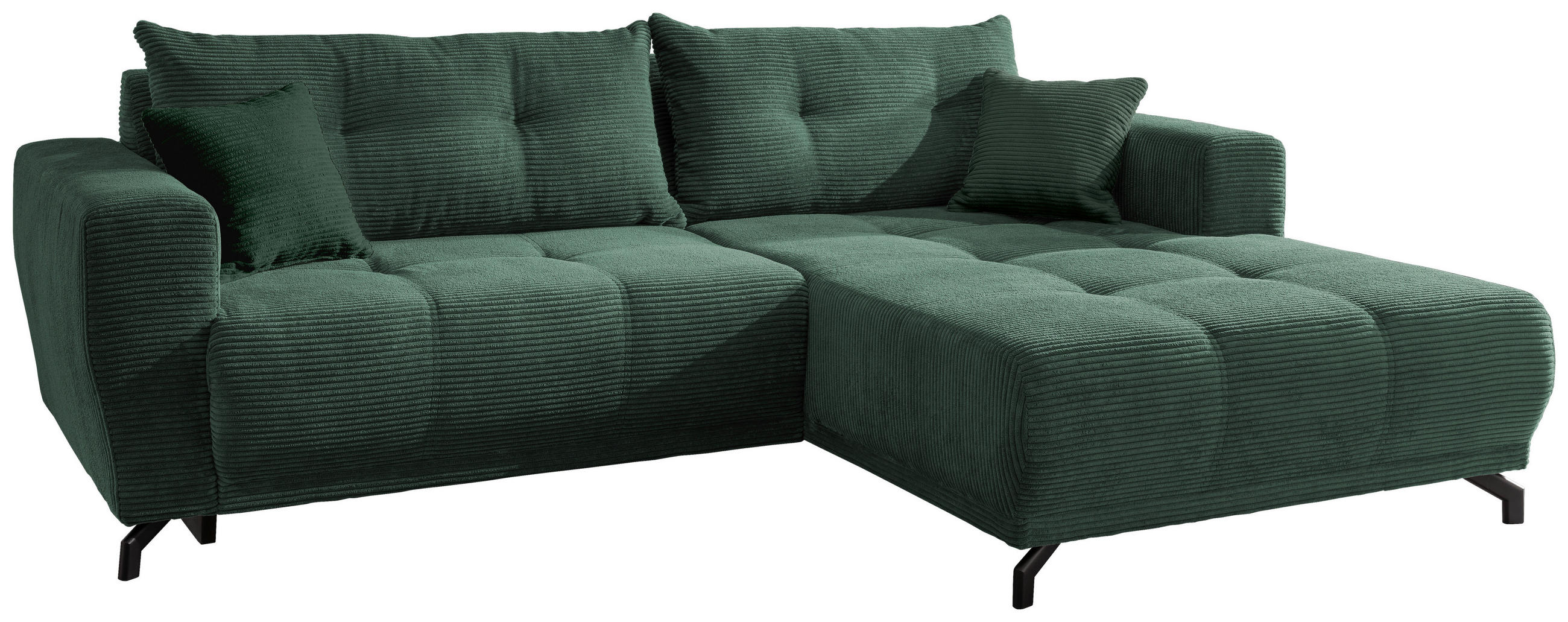ECKSOFA in Cord Dunkelgrün  - Dunkelgrün/Schwarz, Modern, Holz/Textil (246/177cm) - MID.YOU