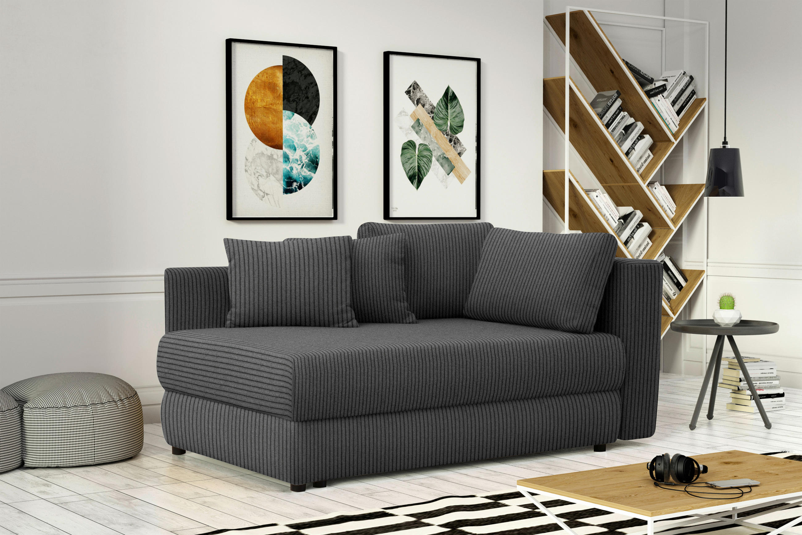 RÉCAMIERE in Cord Graubraun - Graubraun/Schwarz, Design, Kunststoff/Textil (171/71-88/93cm) - Cantus