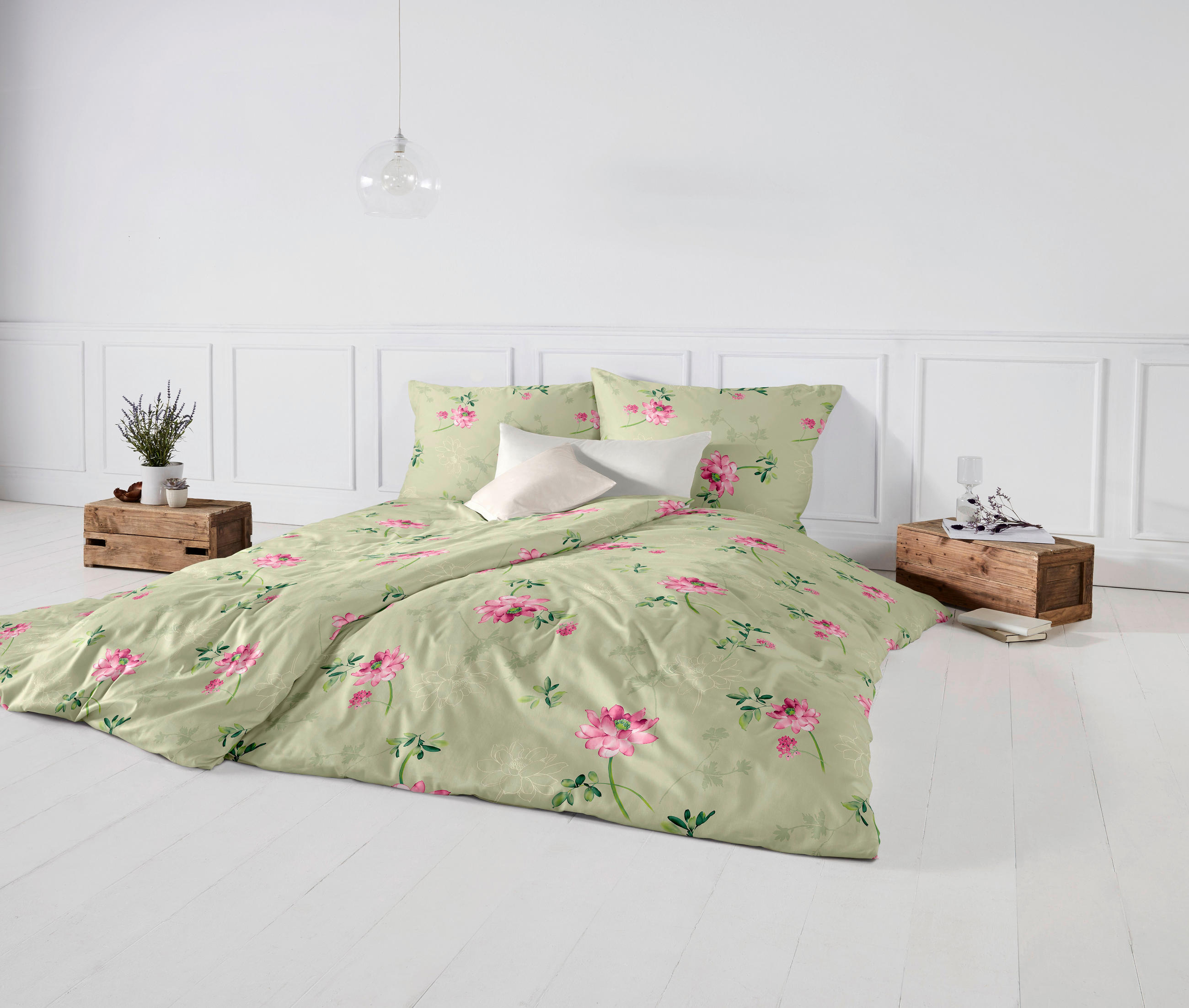 BETTWÄSCHE Makosatin 140/200 cm  - Hellrosa/Salbeigrün, Basics, Textil (140/200cm) - Fleuresse