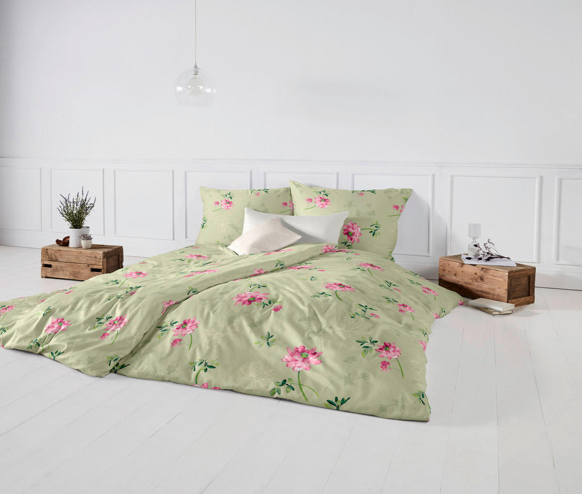 BETTWÄSCHE Makosatin 140/200 cm  - Hellrosa/Salbeigrün, Basics, Textil (140/200cm) - Fleuresse