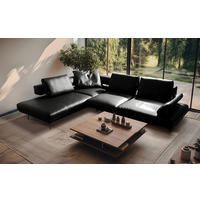 ECKSOFA Schwarz Echtleder  - Schwarz/Grau, Design, Leder/Metall (237/306cm) - Livetastic