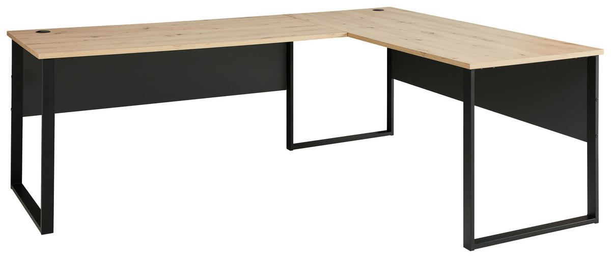 KOTNA PISALNA MIZA kovina, leseni material barve grafita, hrast artisan  - barve grafita/hrast artisan, Moderno, kovina/leseni material (150/170cm) - Voleo