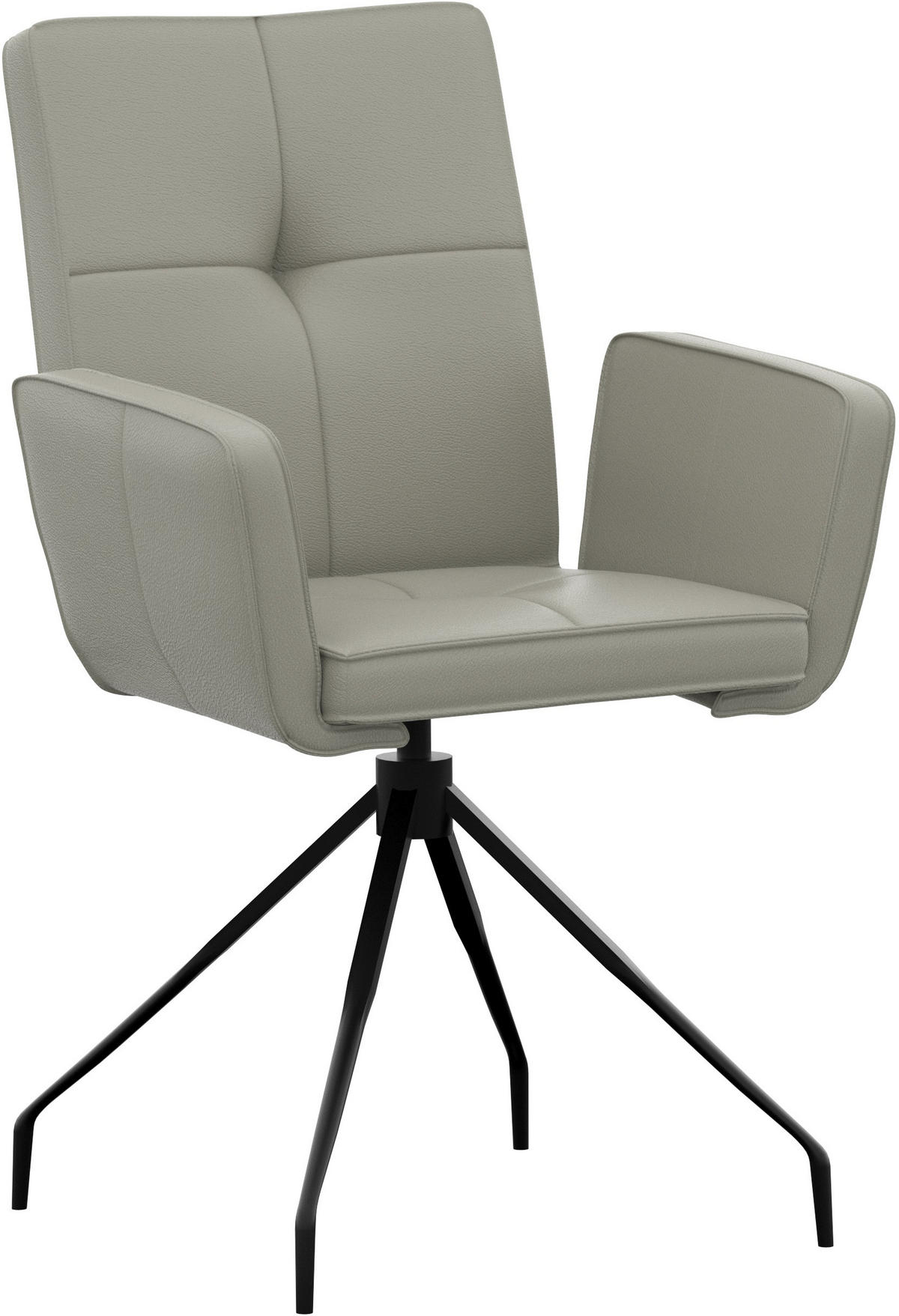 ARMLEHNSTUHL  , Lederauswahl, Sitzfläche 180° drehbar  ,  , Echtleder  - Hellgrau/Schwarz, Design, Leder/Metall (65/91/58cm) - Moderano