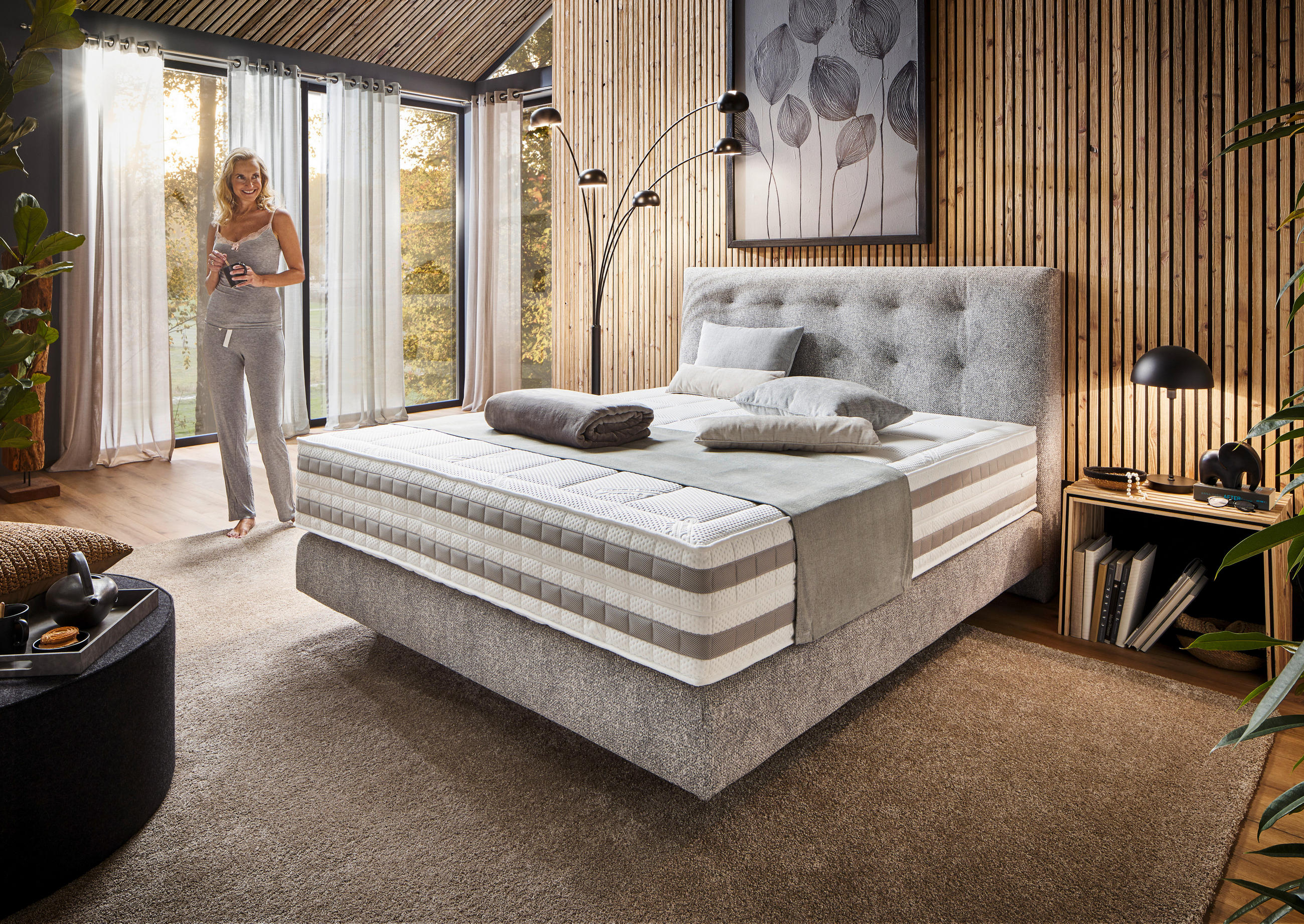 BOXSPRINGBETT 180/200 cm  in Grau  - Schwarz/Grau, KONVENTIONELL, Kunststoff/Textil (180/200cm) - Dieter Knoll