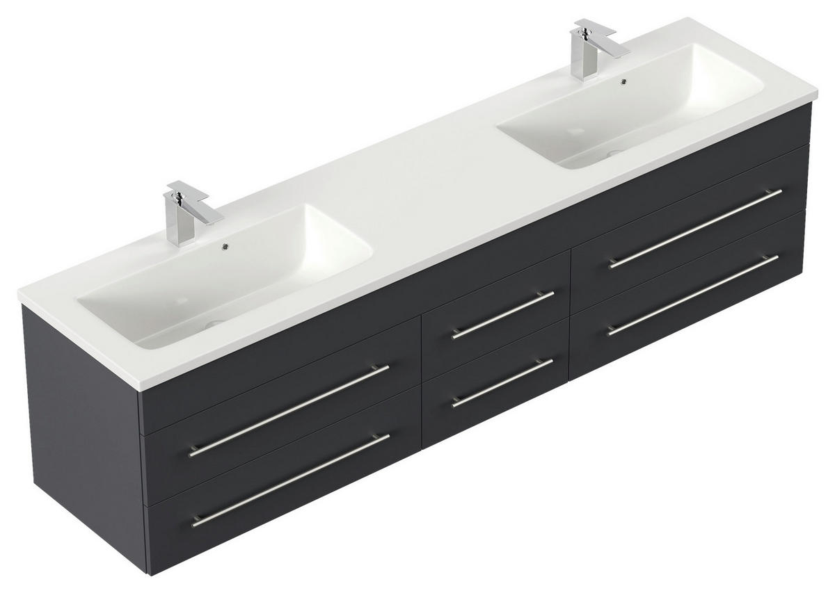 WASCHTISCHKOMBI 200 cm  - Graphitfarben/Weiß, Basics, Holzwerkstoff/Stein (200cm) - MID.YOU