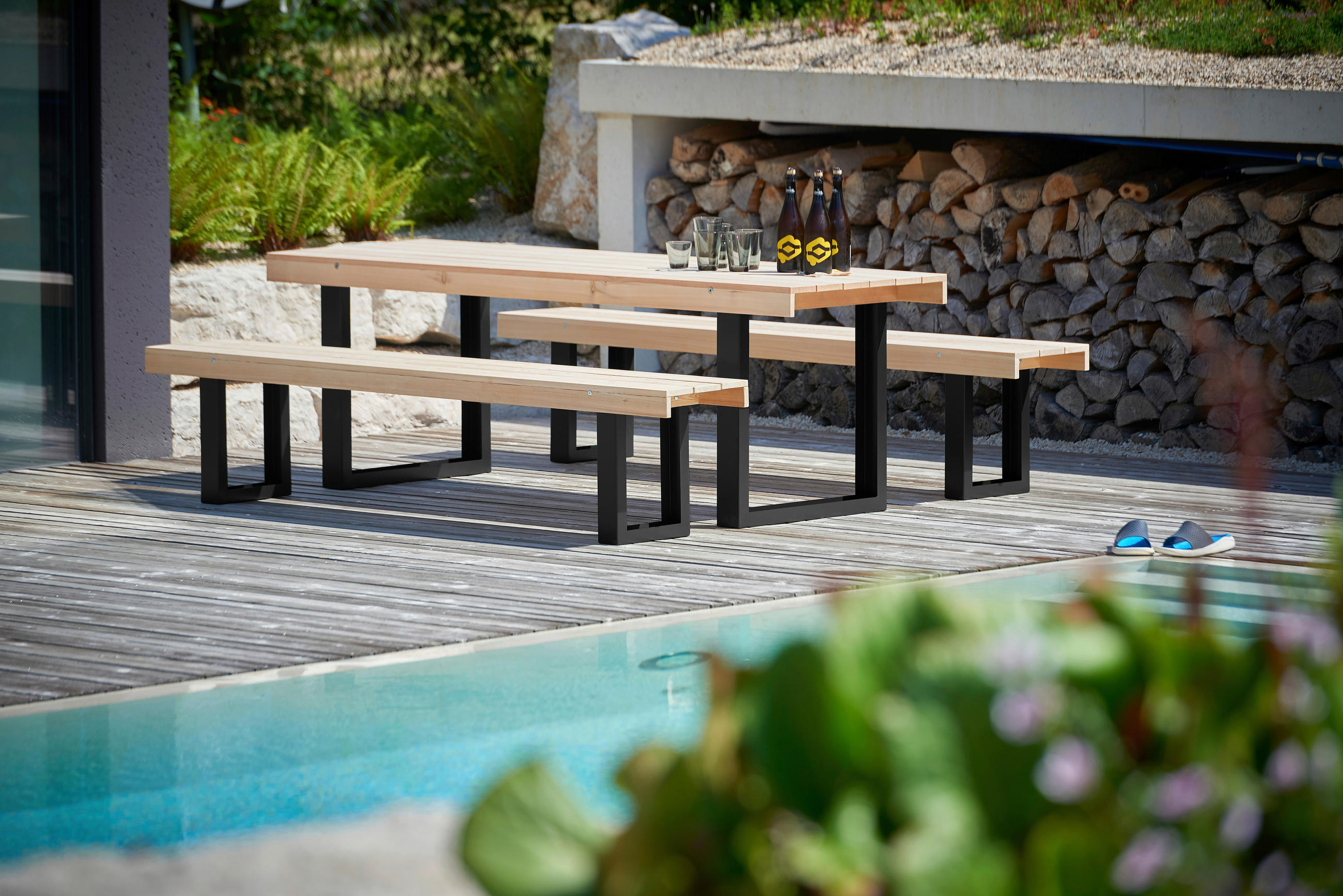 GARTENTISCH 220/68/75 cm Holz rechteckig  - Lärchefarben/Schwarz, MODERN, Holz/Metall (220/68/75cm) - Jan Kurtz