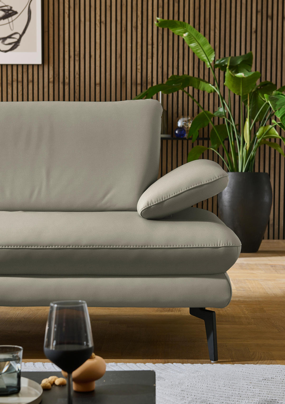 ECKSOFA in Echtleder Hellgrau  - Hellgrau/Schwarz, Design, Leder/Metall (195/308cm) - Dieter Knoll