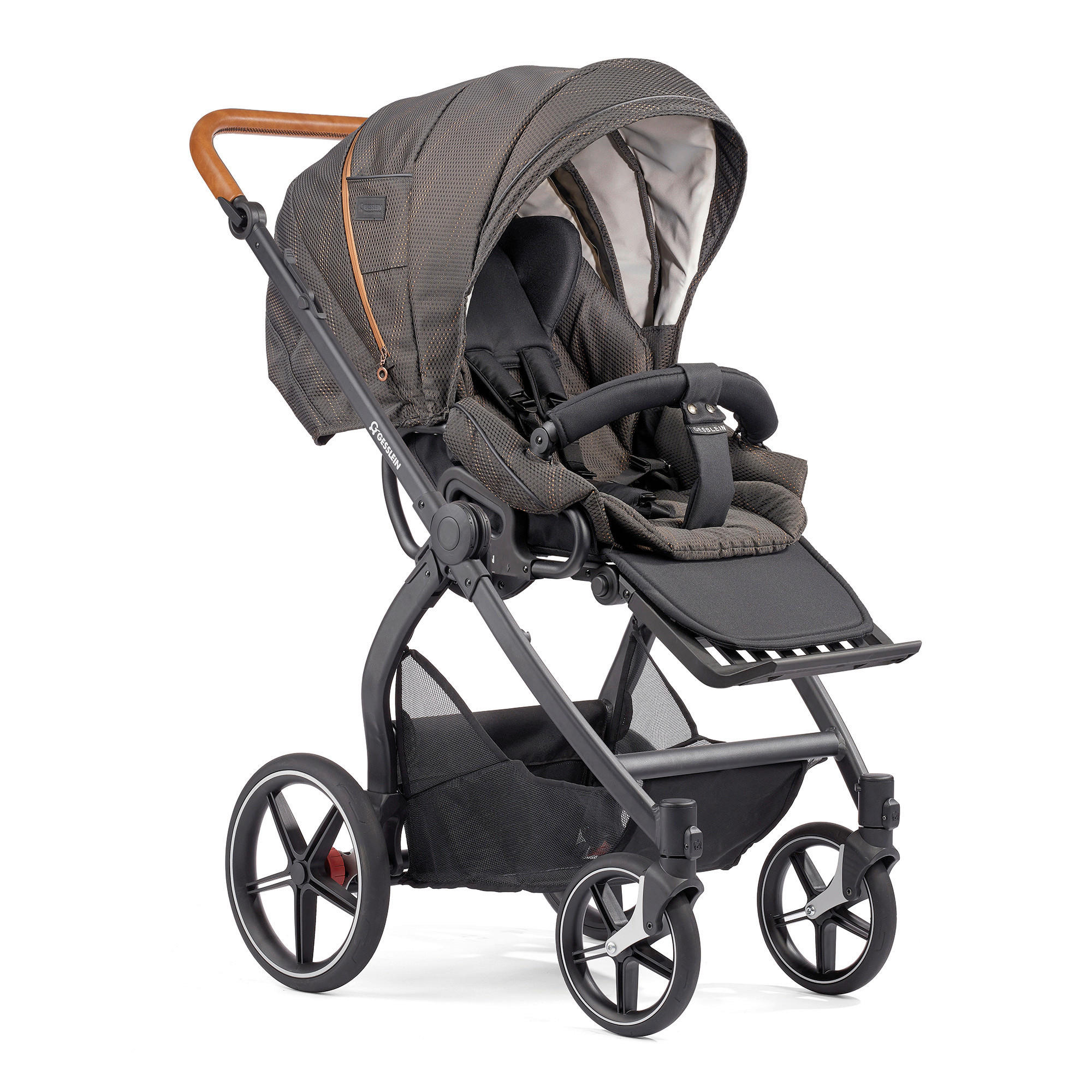 KINDERWAGENSET FX4 Classic  - Schwarz/Kupferfarben, Basics, Textil/Metall (57/129/100cm) - Gesslein