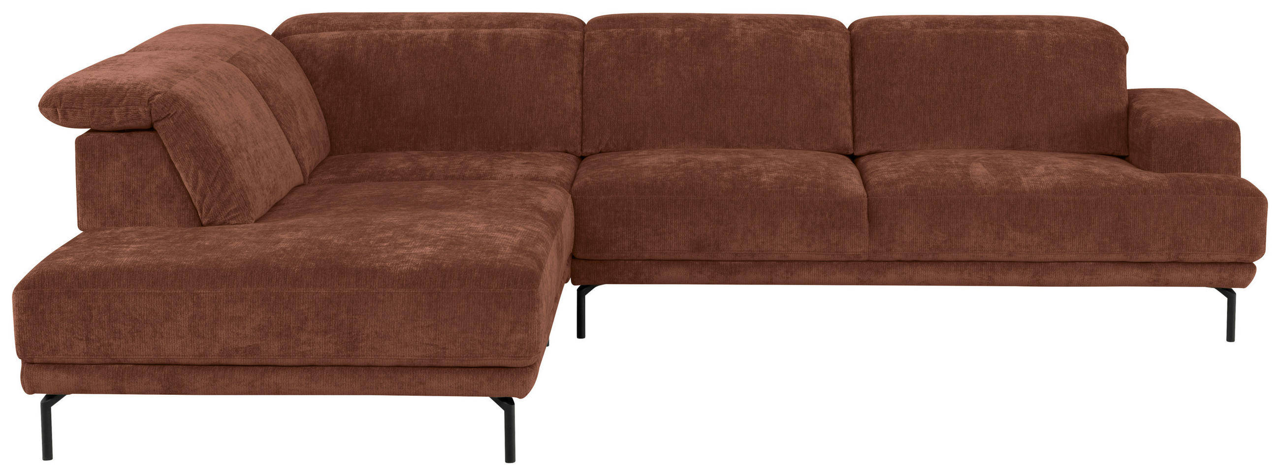 ECKSOFA Rotbraun Chenille Kopfteilverstellung, Sitztiefenverstellung  - Rotbraun/Schwarz, Design, Textil/Metall (243/307cm) - Xora