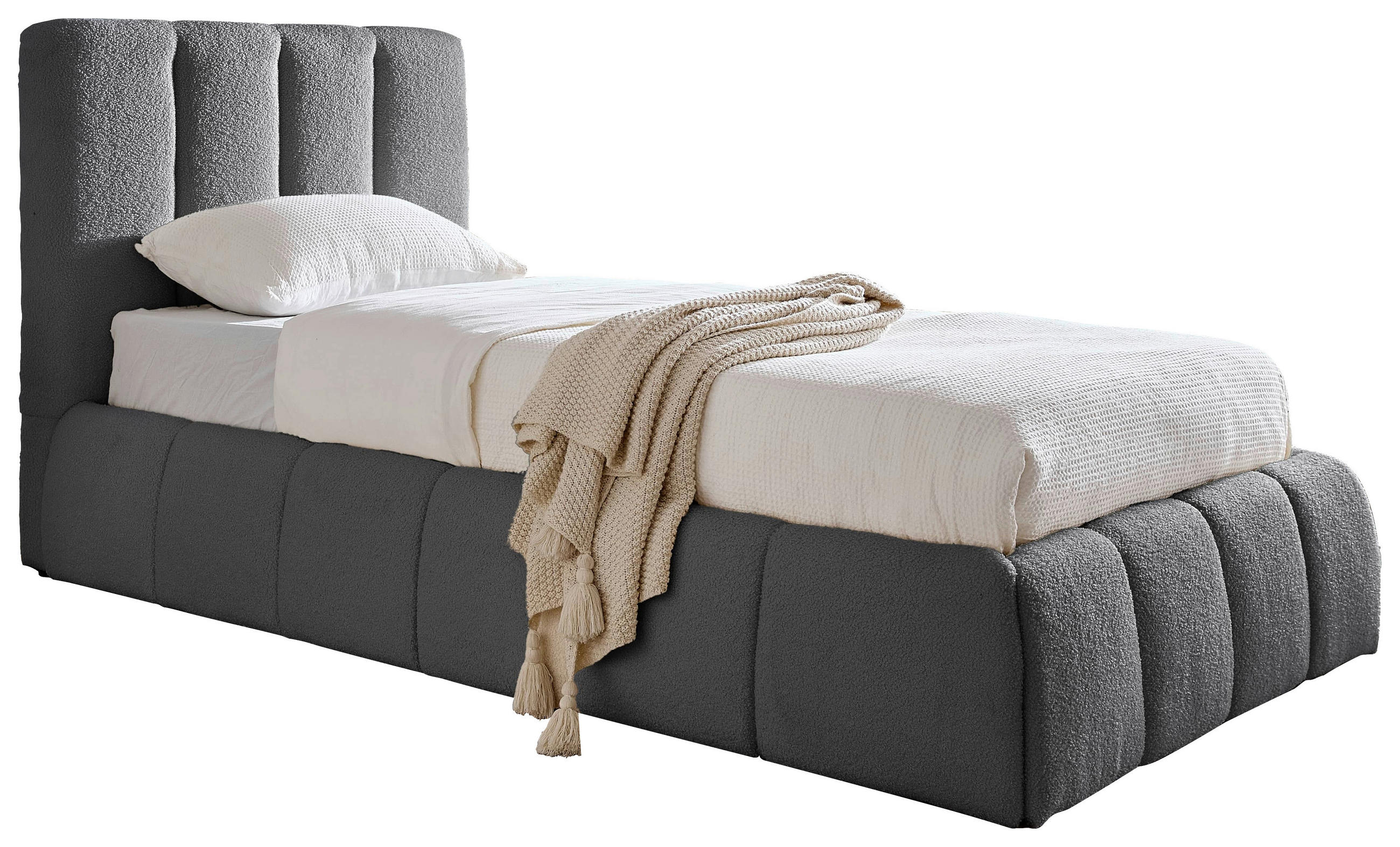 POLSTERBETT 90/200 cm,  in Grau, gepolstertes Kopfteil, Lattenrost, Bettkasten,  - Schwarz/Naturfarben, Design, Holz/Kunststoff (90/200cm) - Boxxx