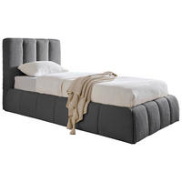 POLSTERBETT 90/200 cm,  in Grau, gepolstertes Kopfteil, Lattenrost, Bettkasten,  - Schwarz/Naturfarben, Design, Holz/Kunststoff (90/200cm) - Boxxx