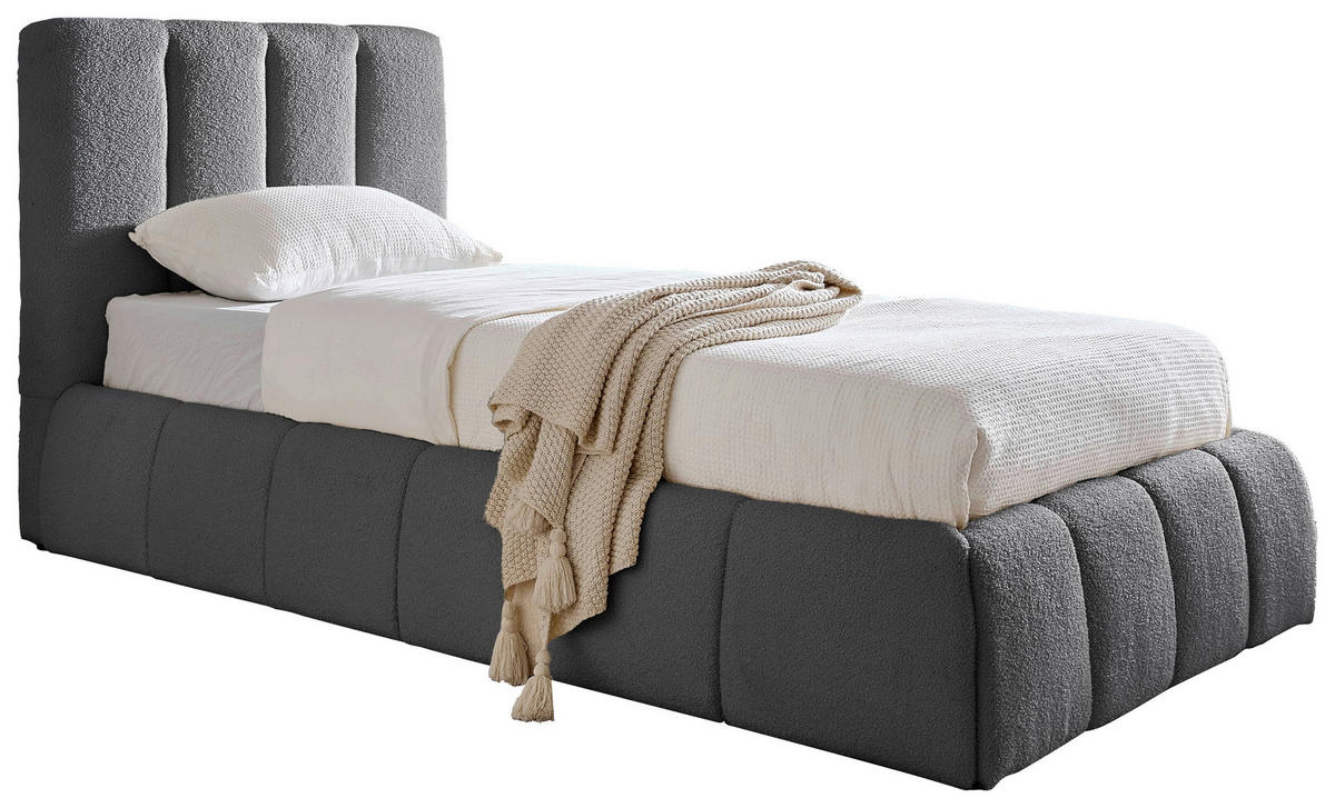 POLSTERBETT 90/200 cm,  in Grau, gepolstertes Kopfteil, Lattenrost, Bettkasten,  - Schwarz/Naturfarben, Design, Holz/Kunststoff (90/200cm) - Boxxx