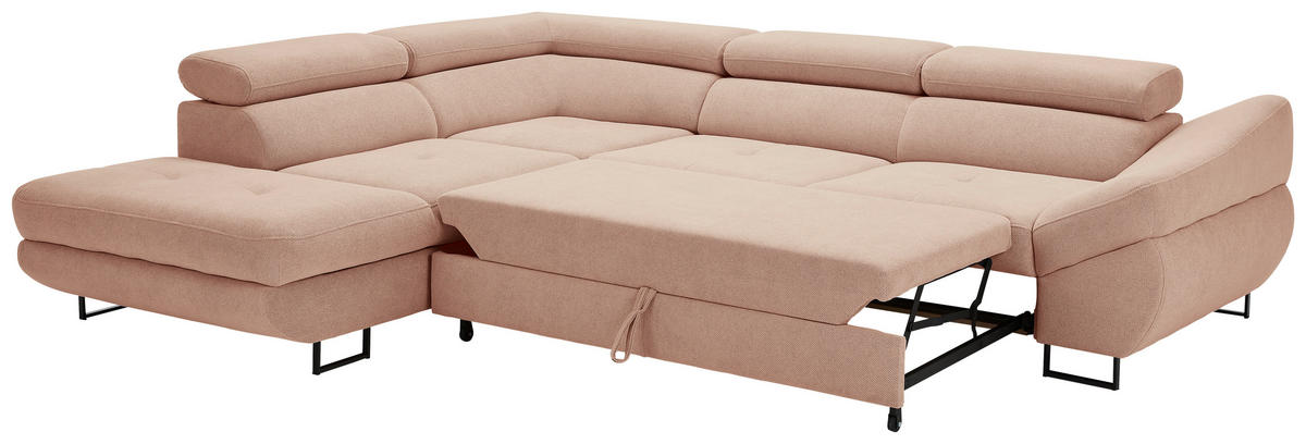 ECKSOFA in Webstoff Altrosa  - Schwarz/Altrosa, Design, Textil/Metall (235/280cm) - Hom`in