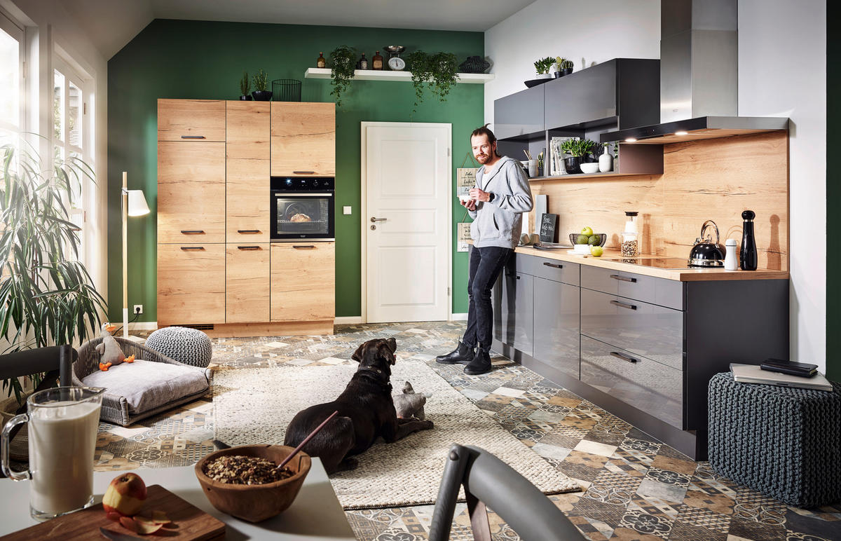 INBYGGNADSKÖK   - grå/ekfärgad, Design, trämaterial - Celina
