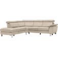 ECKSOFA in Flachgewebe, Mikrofaser Beige  - Beige/Alufarben, Design, Textil/Metall (242/271cm) - Cantus