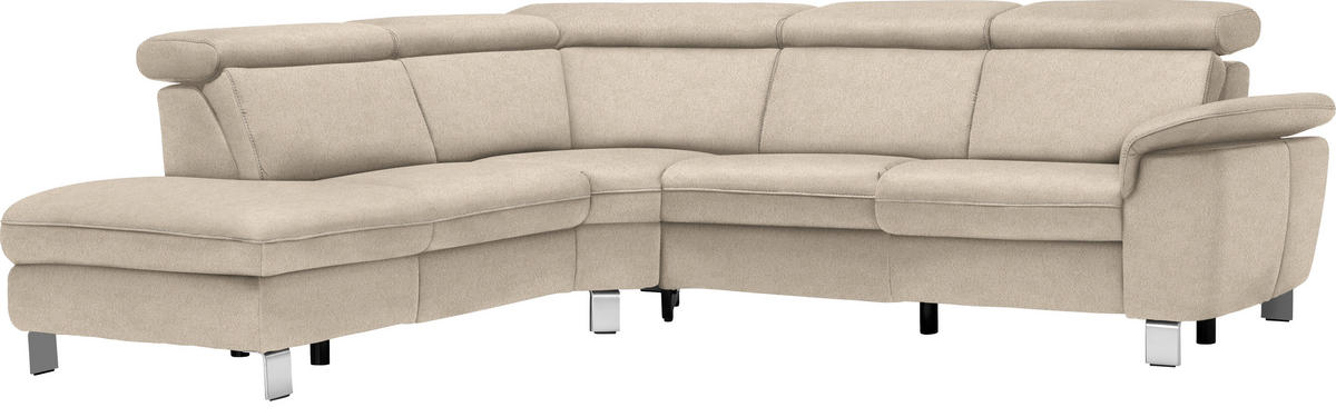 ECKSOFA in Flachgewebe, Mikrofaser Beige  - Beige/Alufarben, Design, Textil/Metall (239/271cm) - Cantus