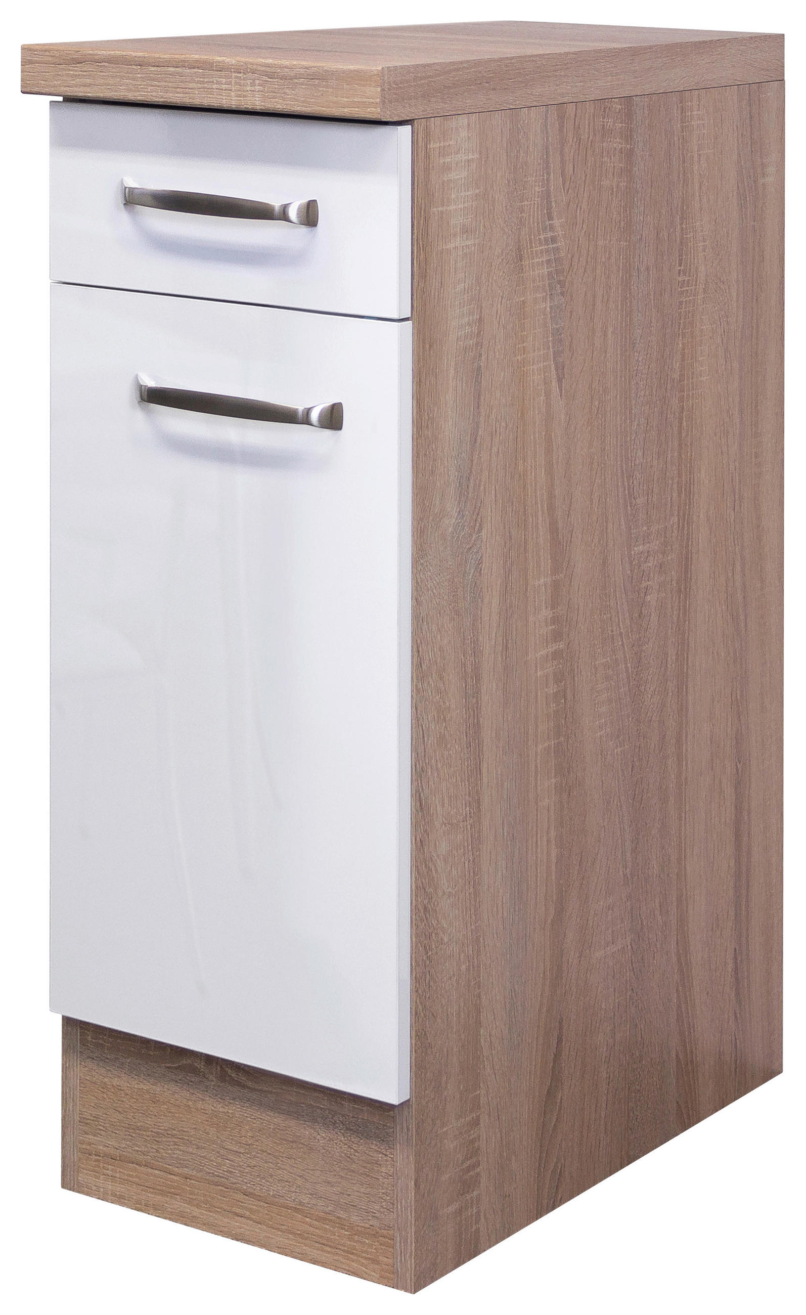 KÜCHENUNTERSCHRANK  in Sonoma Eiche, Weiß Hochglanz  - Edelstahlfarben/Weiß Hochglanz, MODERN, Holzwerkstoff/Metall (30/86/60cm) - FlexWell