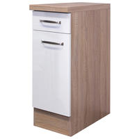 KÜCHENUNTERSCHRANK  in Sonoma Eiche, Weiß Hochglanz  - Edelstahlfarben/Weiß Hochglanz, MODERN, Holzwerkstoff/Metall (30/86/60cm) - FlexWell