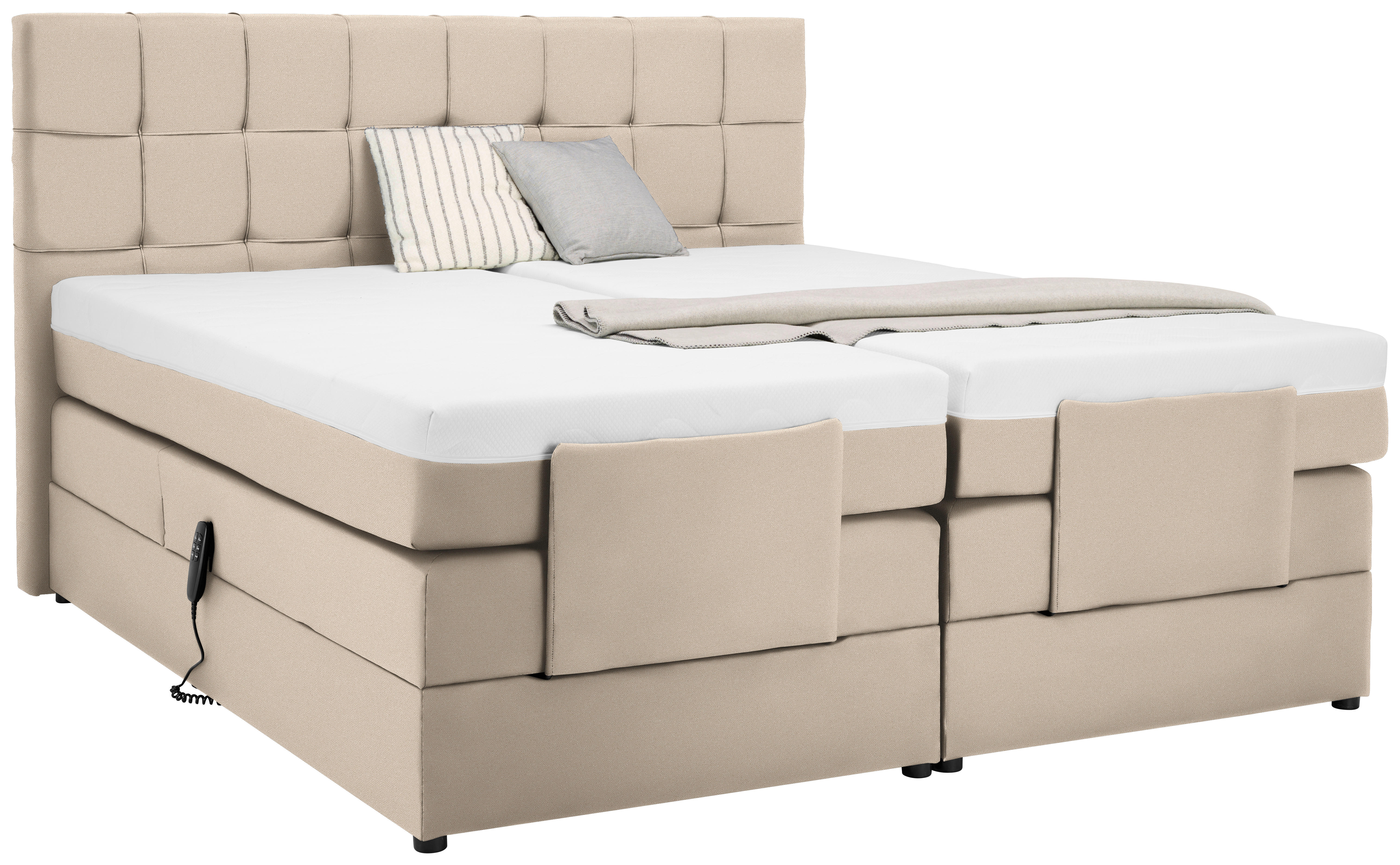 BOXSPRINGBETT 180/200 cm  in Creme  - Creme/Schwarz, Konventionell, Kunststoff/Textil (180/200cm) - Moderano
