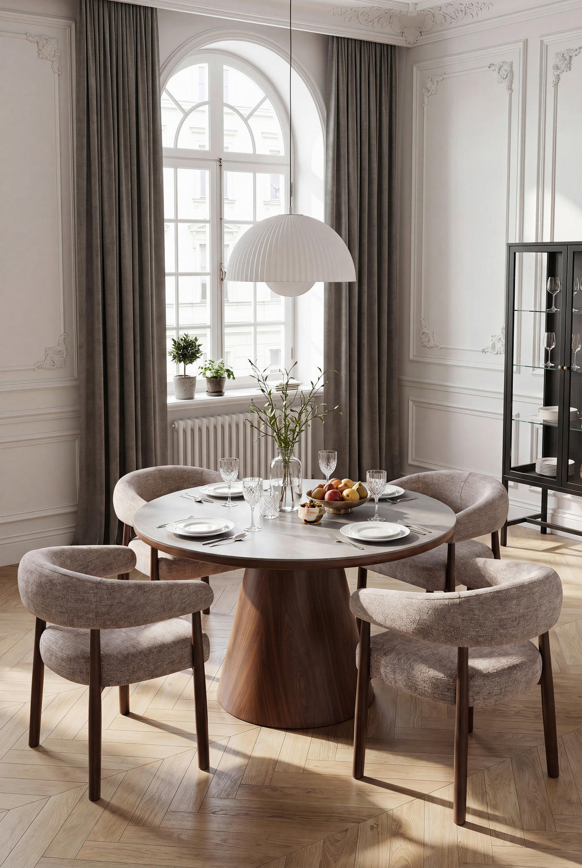ESSTISCH Nachbildung  Glas, Holzwerkstoff rund Dunkelgrau, Walnussfarben  - Dunkelgrau/Walnussfarben, MODERN, Glas/Holzwerkstoff (120/75cm) - MID.YOU