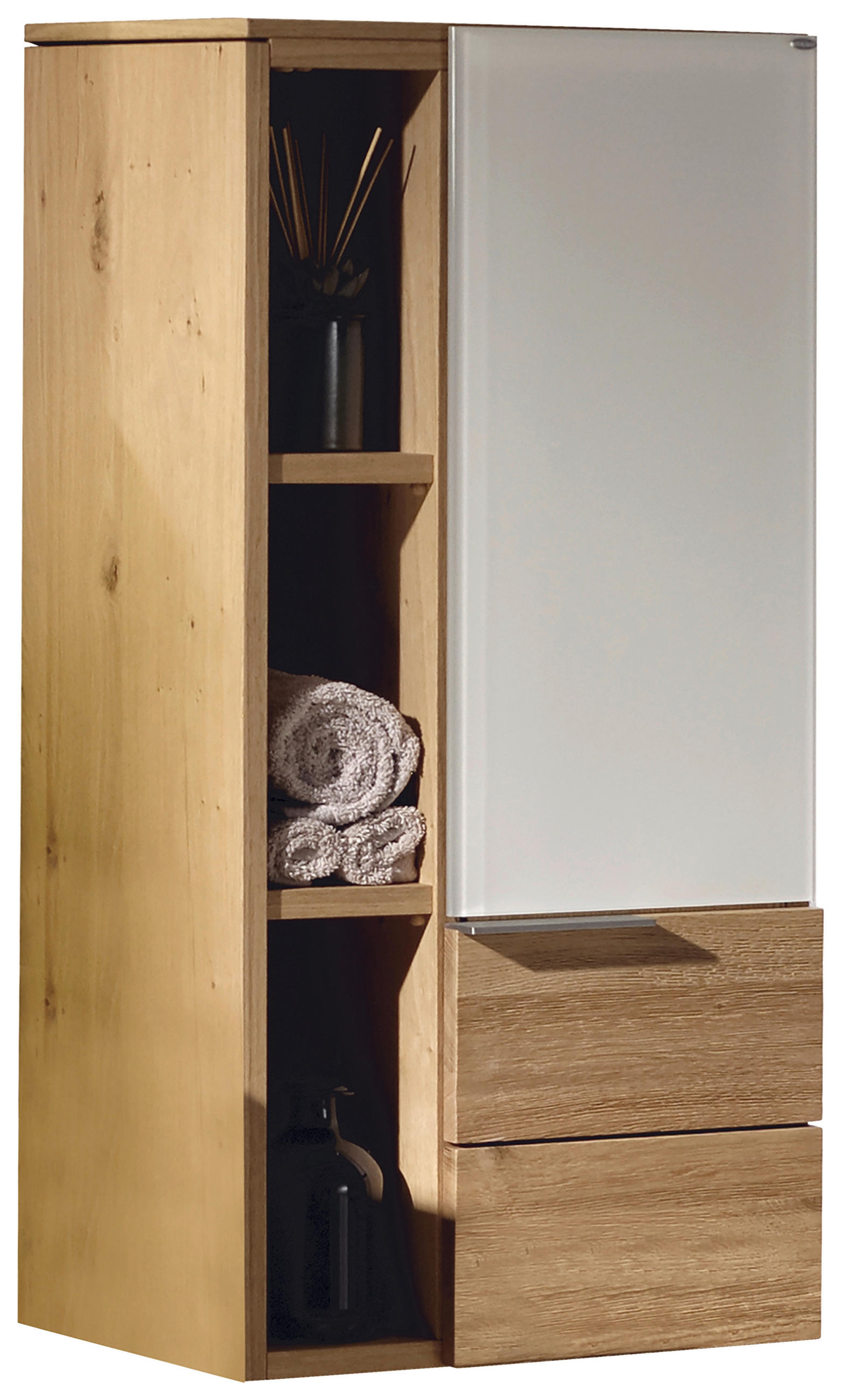 DULAP BAIE MEDIU 48/96/35 cm  - alb/culoare lemn stejar, Design, sticlă/lemn (48/96/35cm) - Voglauer