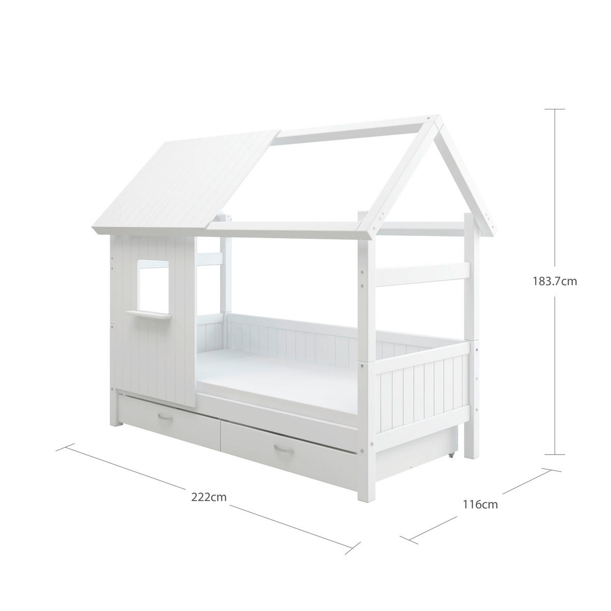 HAUSBETT 90/200 cm,  in Weiß, Rollrost, Bettschublade  - Weiß, MODERN, Holz (90/200cm) - Chameo