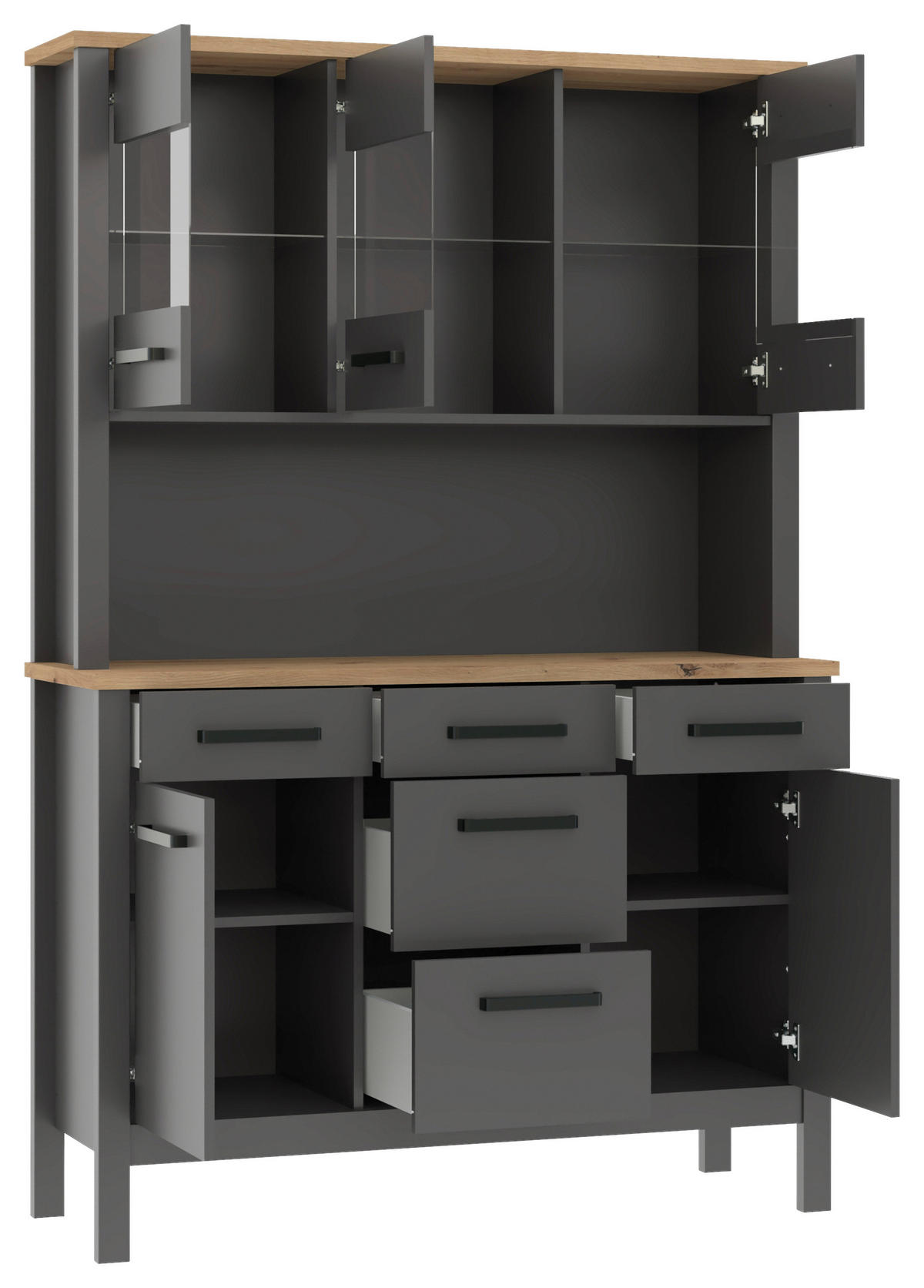 BUFFET 130/196/45 cm  in Anthrazit, Eiche Artisan  - Anthrazit/Schwarz, MODERN, Glas/Holzwerkstoff (130/196/45cm) - home24