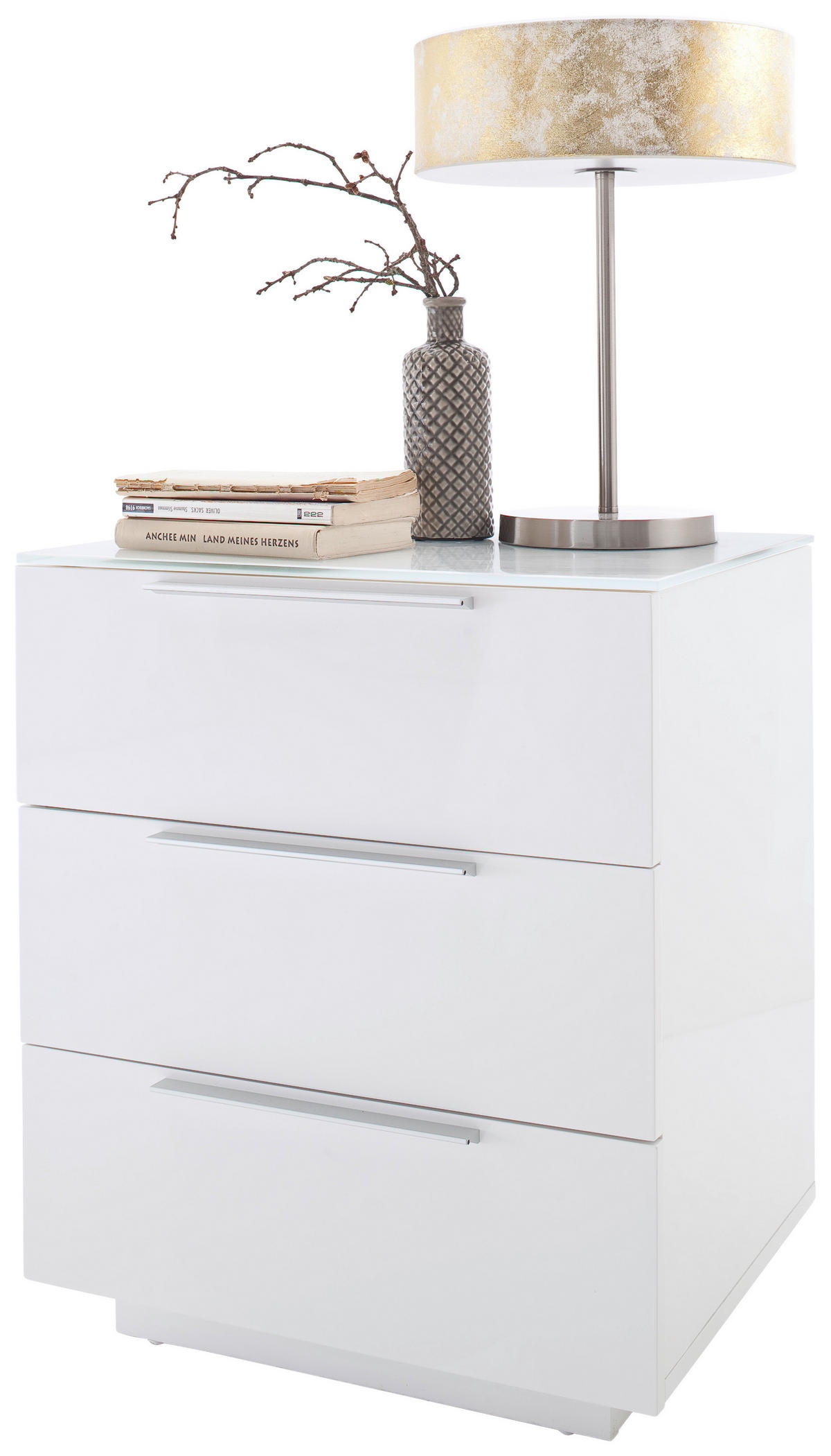 NACHTSCHRANK 50/60/40 cm  - Weiß Hochglanz/Alufarben, Basics, Glas/Holzwerkstoff (50/60/40cm)