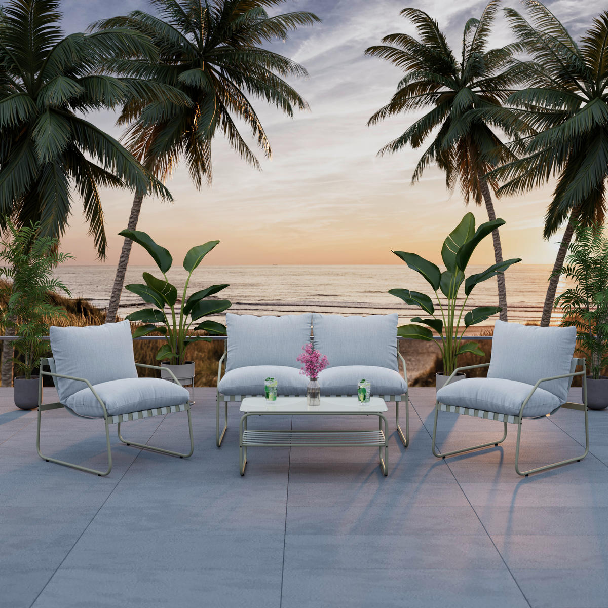 LOUNGEGARNITUR Eisen  - Beige/Grau, MODERN, Glas/Textil (128/62/82cm) - Ambia Garden