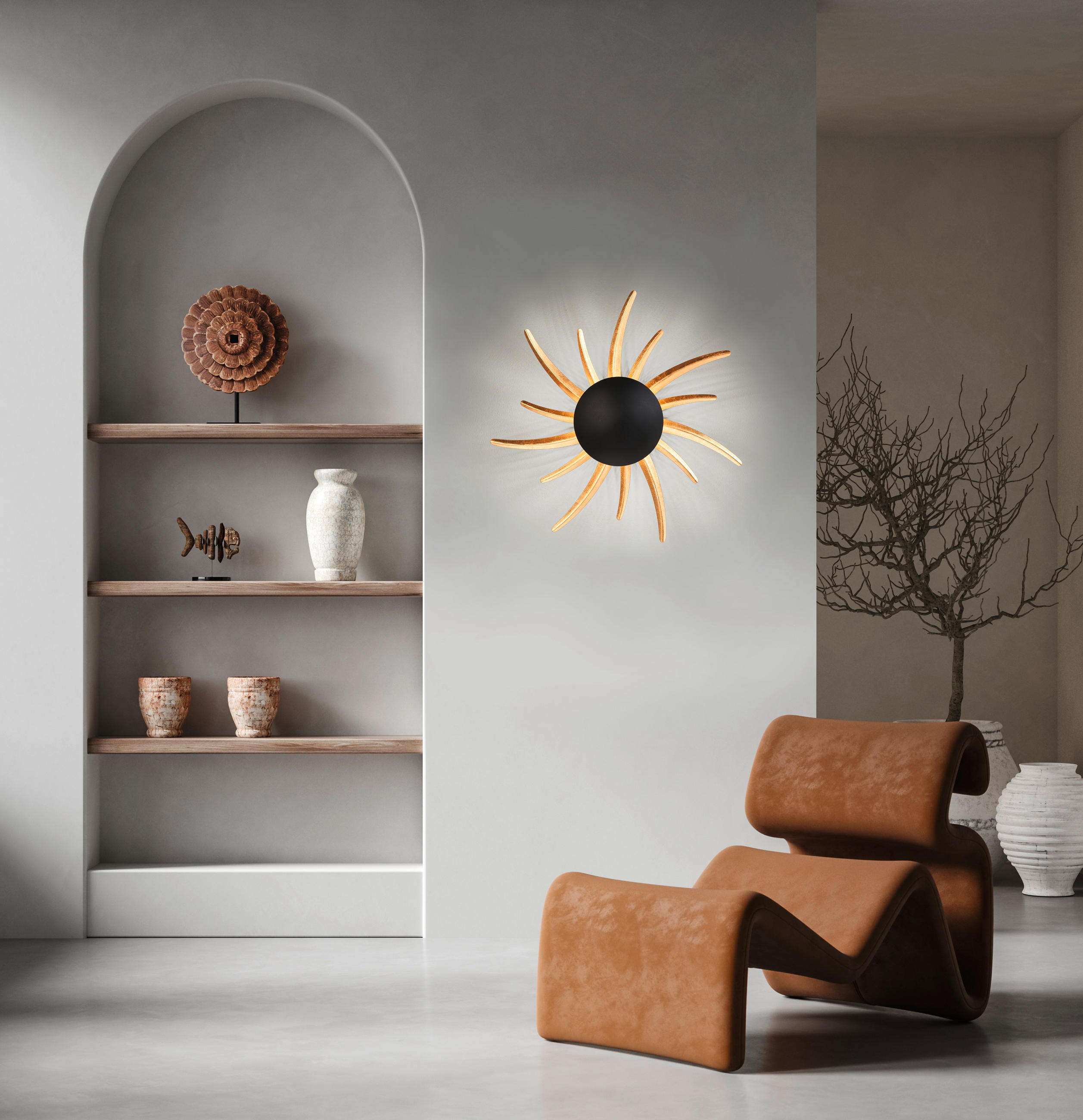 LED-WANDLEUCHTE - Goldfarben/Schwarz, Design, Metall (45/10cm) - Fischer & Honsel