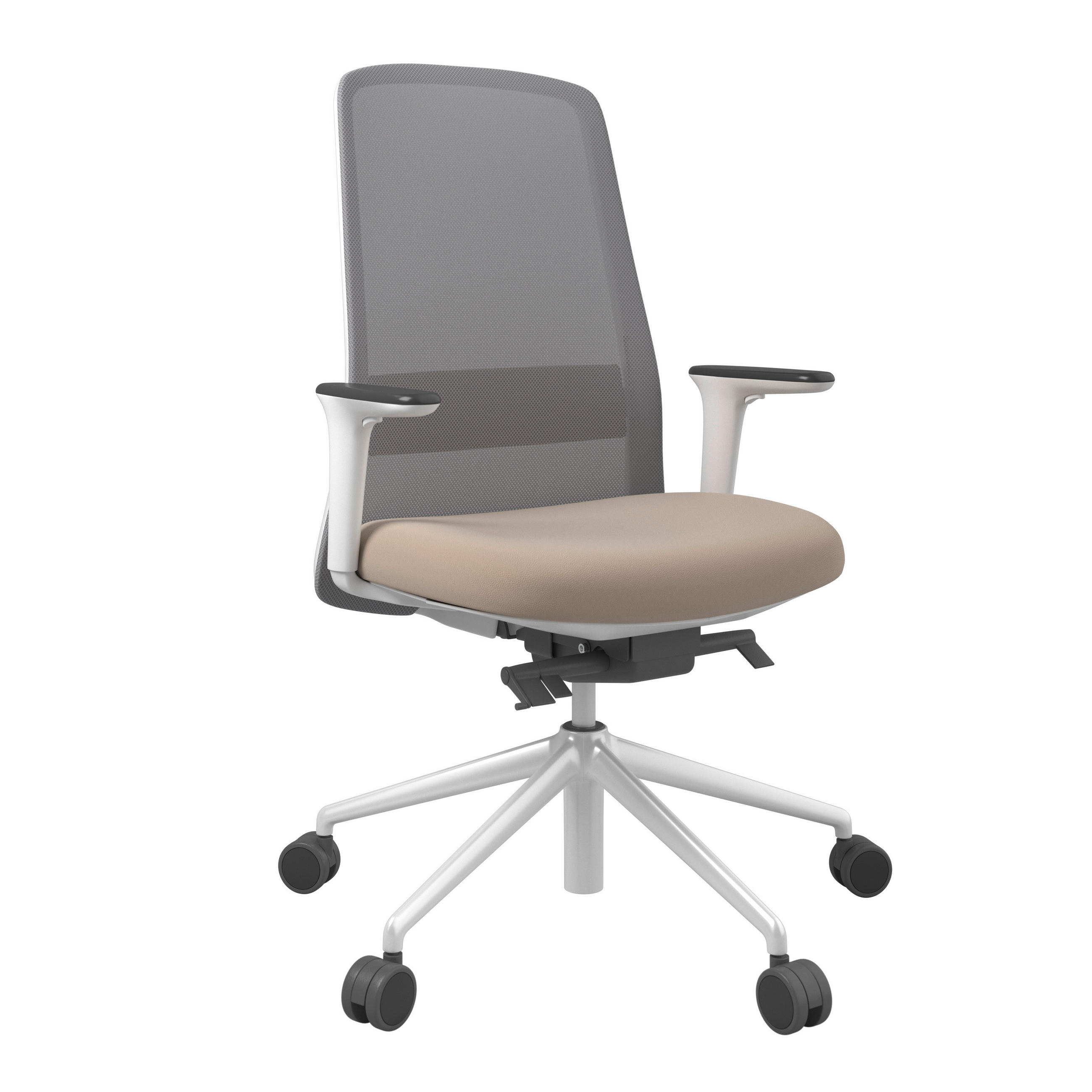 DREHSTUHL Grau, Weiß, Hellbraun  - Hellbraun/Weiß, MODERN, Leder/Kunststoff (70/103-115/70cm)