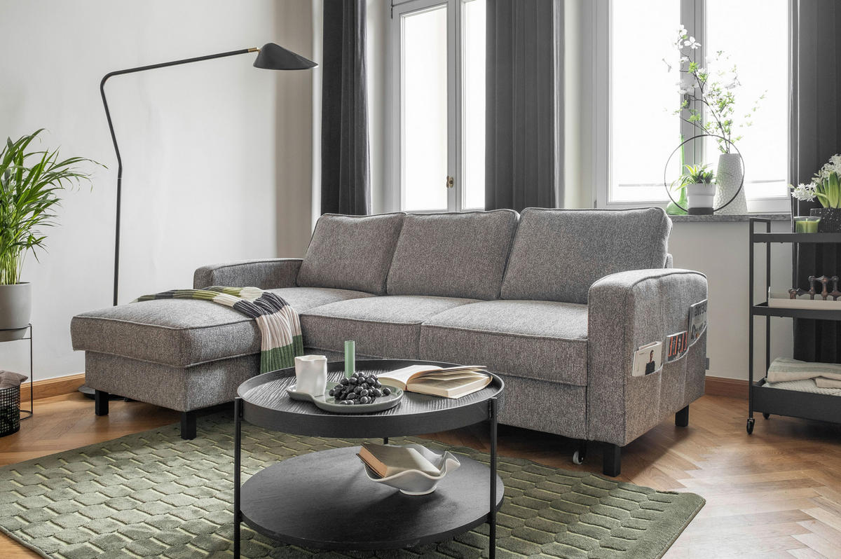ECKSOFA in Struktur Grau  - Schwarz/Grau, Holz/Textil (148/228cm) - MID.YOU
