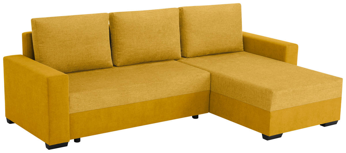 ECKSOFA Gelb Flachgewebe, Struktur  - Gelb/Schwarz, Design, Kunststoff/Textil (252/155cm) - Livetastic