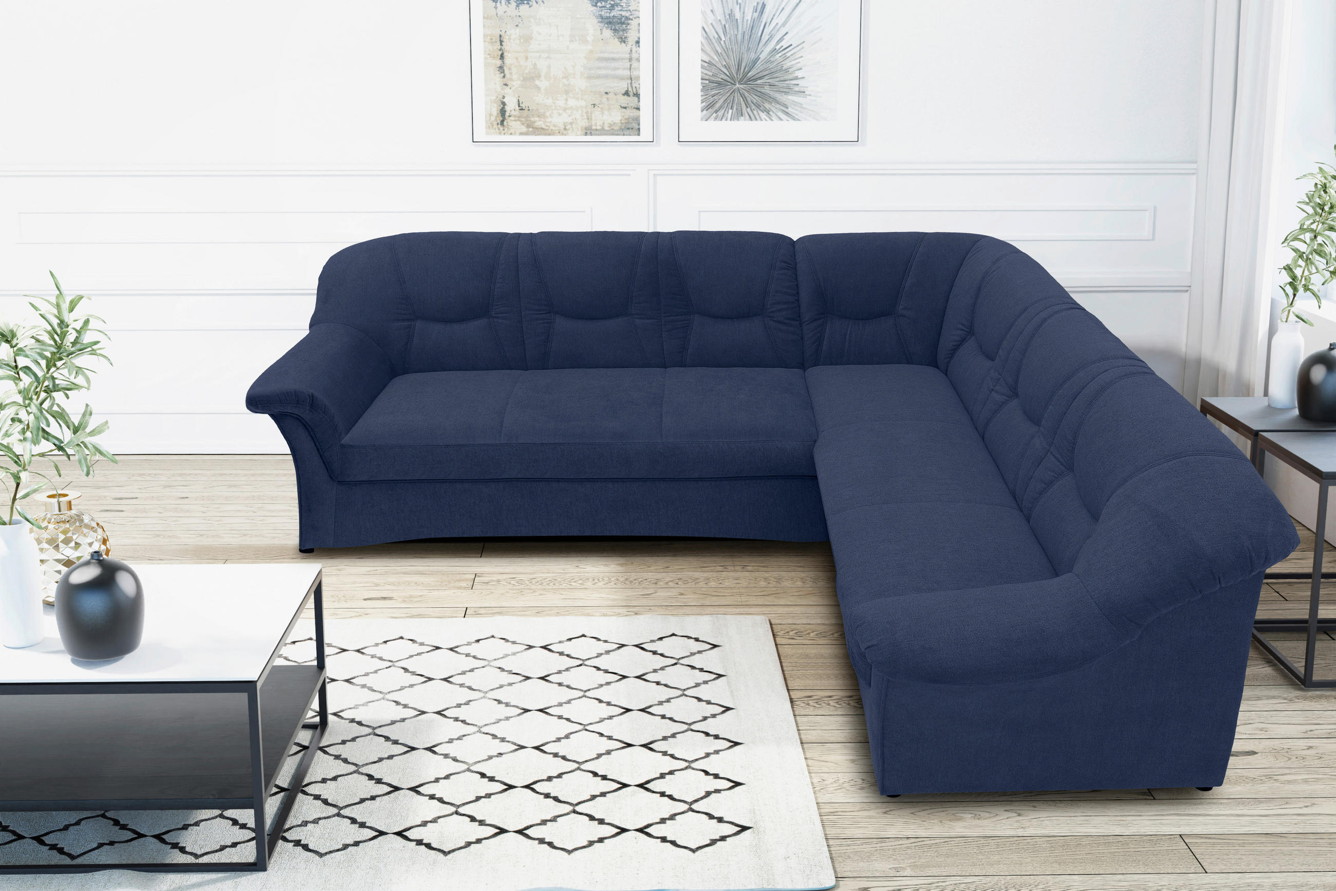 ECKSOFA Dunkelblau Mikrofaser  - Schwarz/Dunkelblau, KONVENTIONELL, Kunststoff/Textil (240/190cm) - MID.YOU